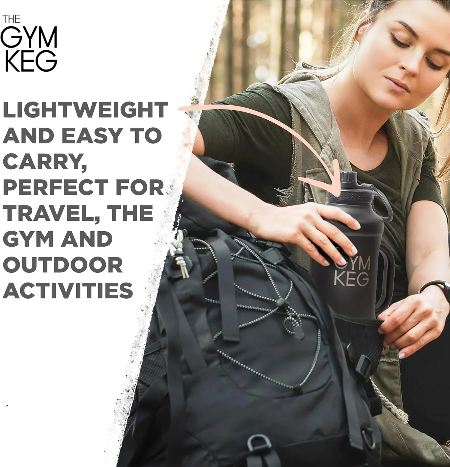 Gym Keg Insulated Water Bottle - 40oz - Double-Wall Insulation Water Container - Silicone and Plastic Chug Lid with Handle - Wide Mouth Water Jug Ideal for Gym and Outdoor Activities - Black