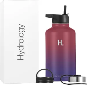 H2 HYDROLOGY Water Bottle - 18 oz, 22 oz, 32 oz, 40 oz, or 64 oz with 3 LIDS Double Wall Vacuum Insulated Stainless Steel Wide Mouth Sports Hot & Cold Thermos (64 oz, Man of Steel)