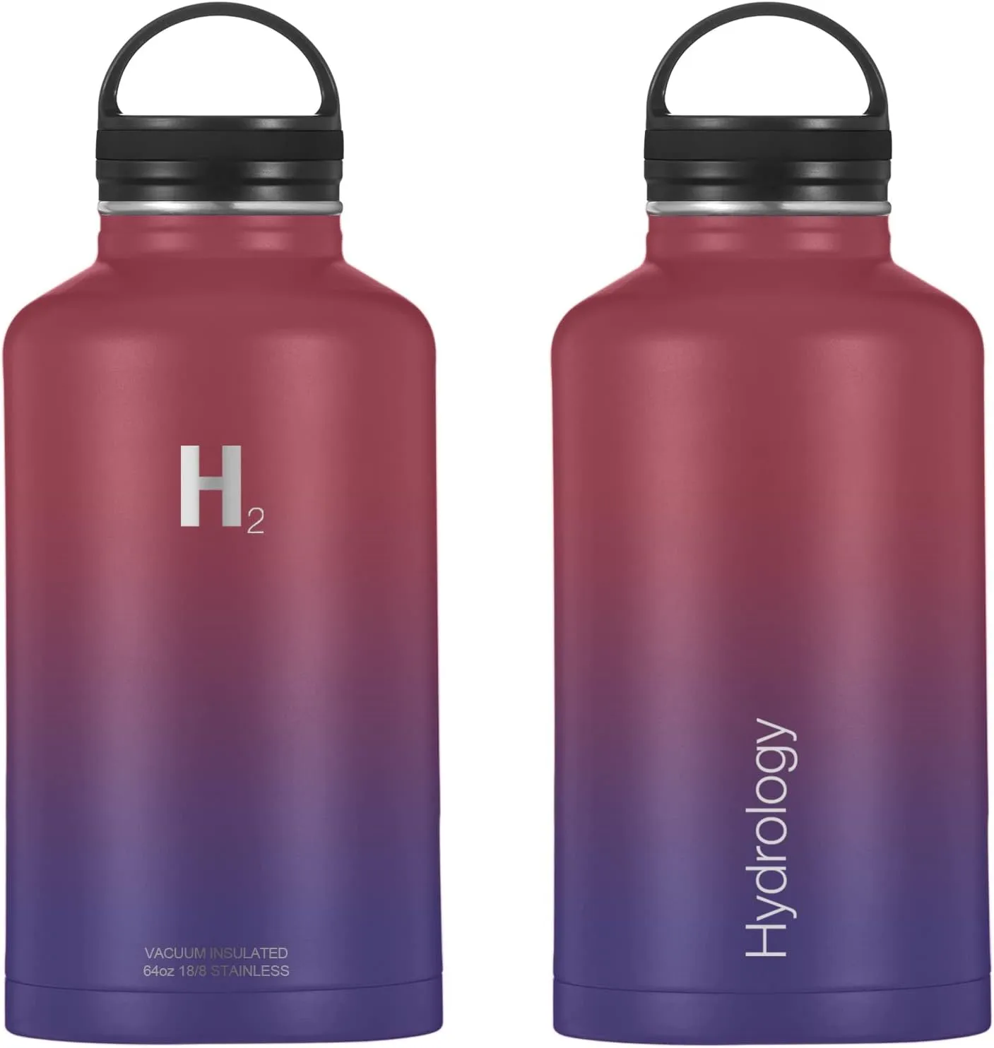 H2 HYDROLOGY Water Bottle - 18 oz, 22 oz, 32 oz, 40 oz, or 64 oz with 3 LIDS Double Wall Vacuum Insulated Stainless Steel Wide Mouth Sports Hot & Cold Thermos (64 oz, Man of Steel)