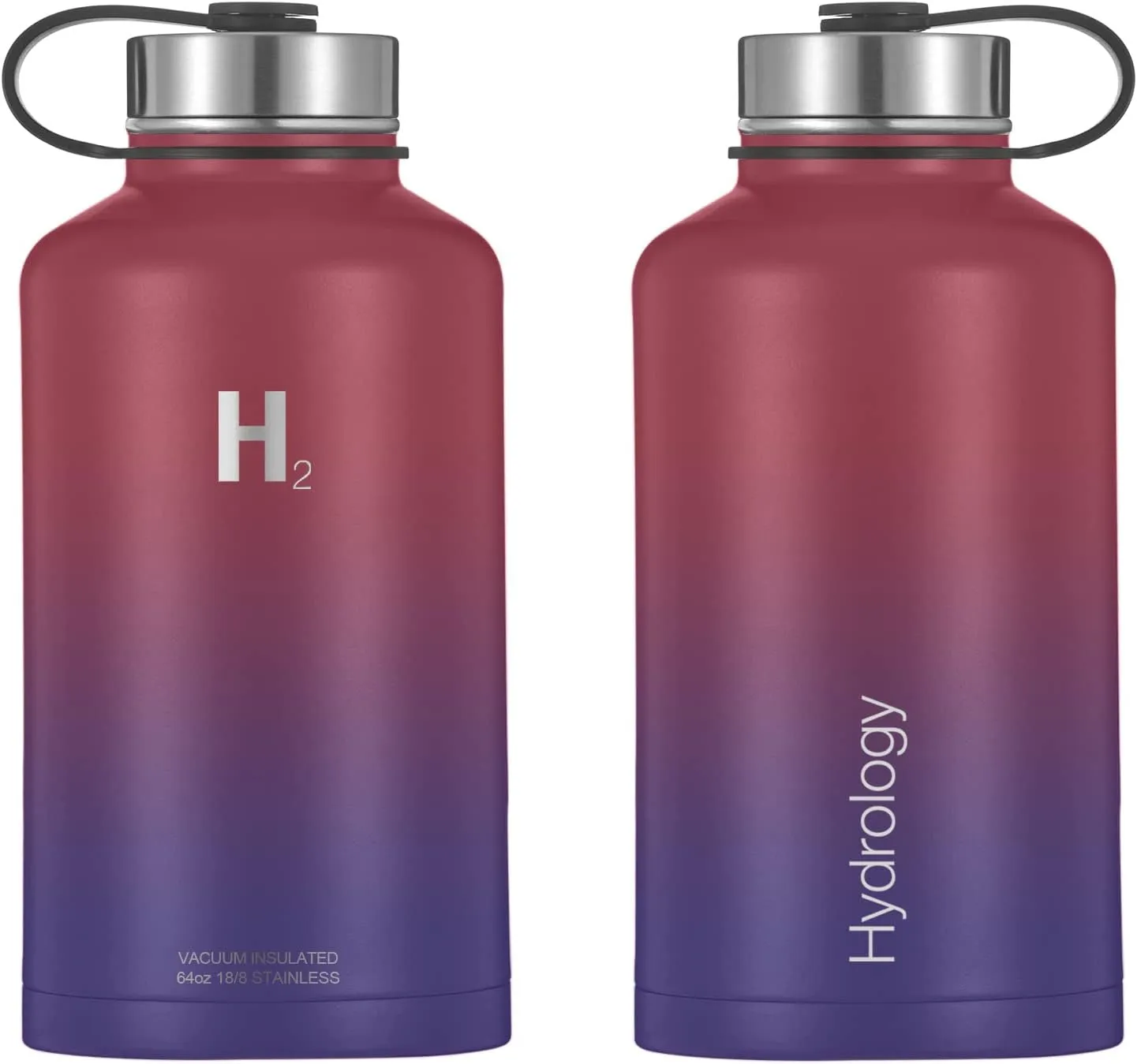 H2 HYDROLOGY Water Bottle - 18 oz, 22 oz, 32 oz, 40 oz, or 64 oz with 3 LIDS Double Wall Vacuum Insulated Stainless Steel Wide Mouth Sports Hot & Cold Thermos (64 oz, Man of Steel)