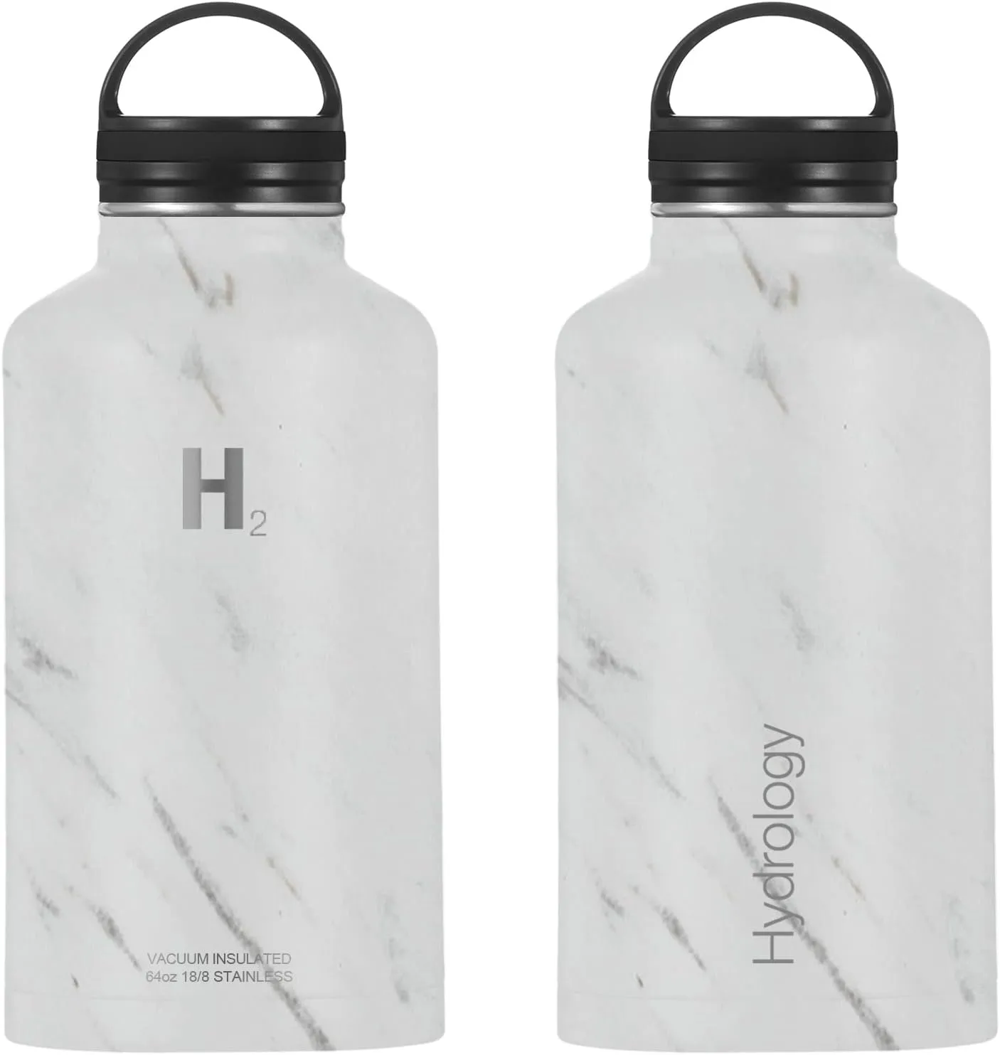 H2 Hydrology Water Bottle - 18 oz, 22 oz, 32 oz, 40 oz, or 64 oz with 3 LIDS Double Wall Vacuum Insulated Stainless Steel Wide Mouth Sports Hot & Cold Thermos (64 oz, Marble)