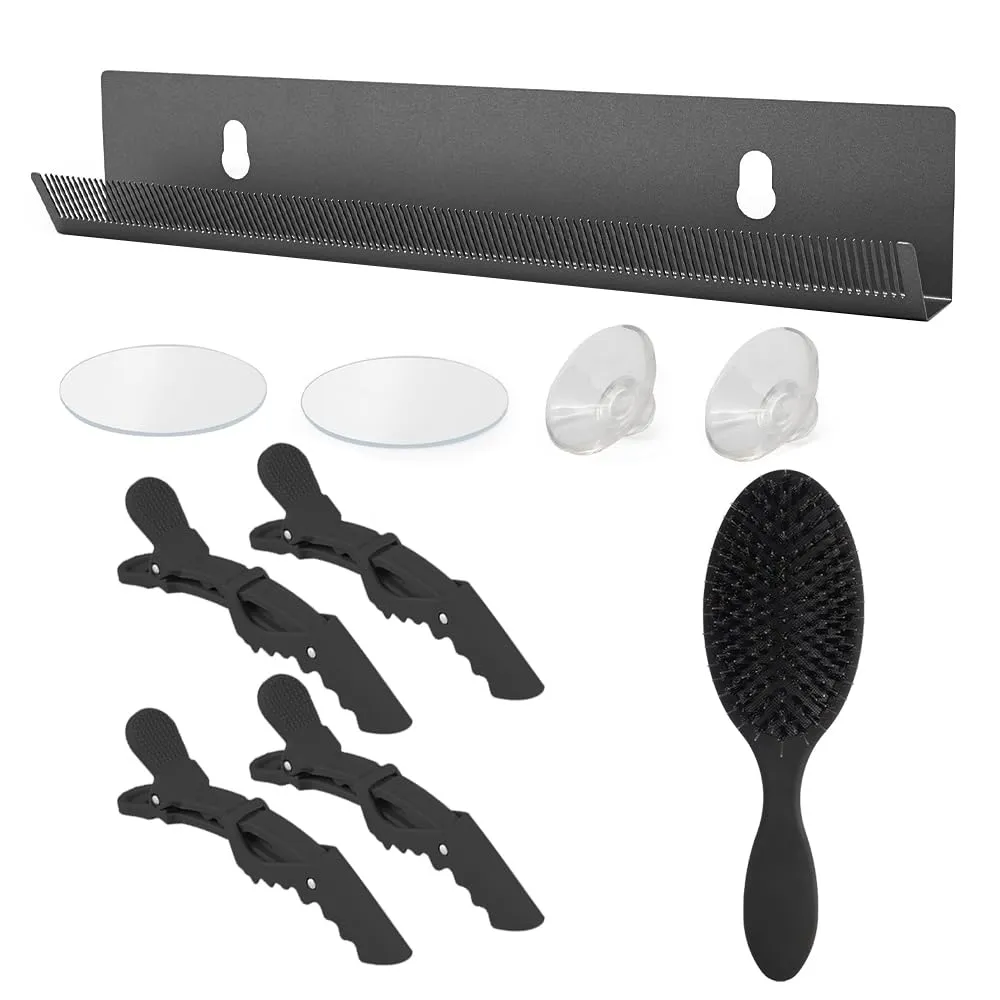 Hair Extension Holder Kit Matte Black Boar Bristle Hair Brush Stainless Steel Hair Hangers Display Braiding Hair Hair Styling Tool Tape in Hair Extension Tool Kit Salon Accessories