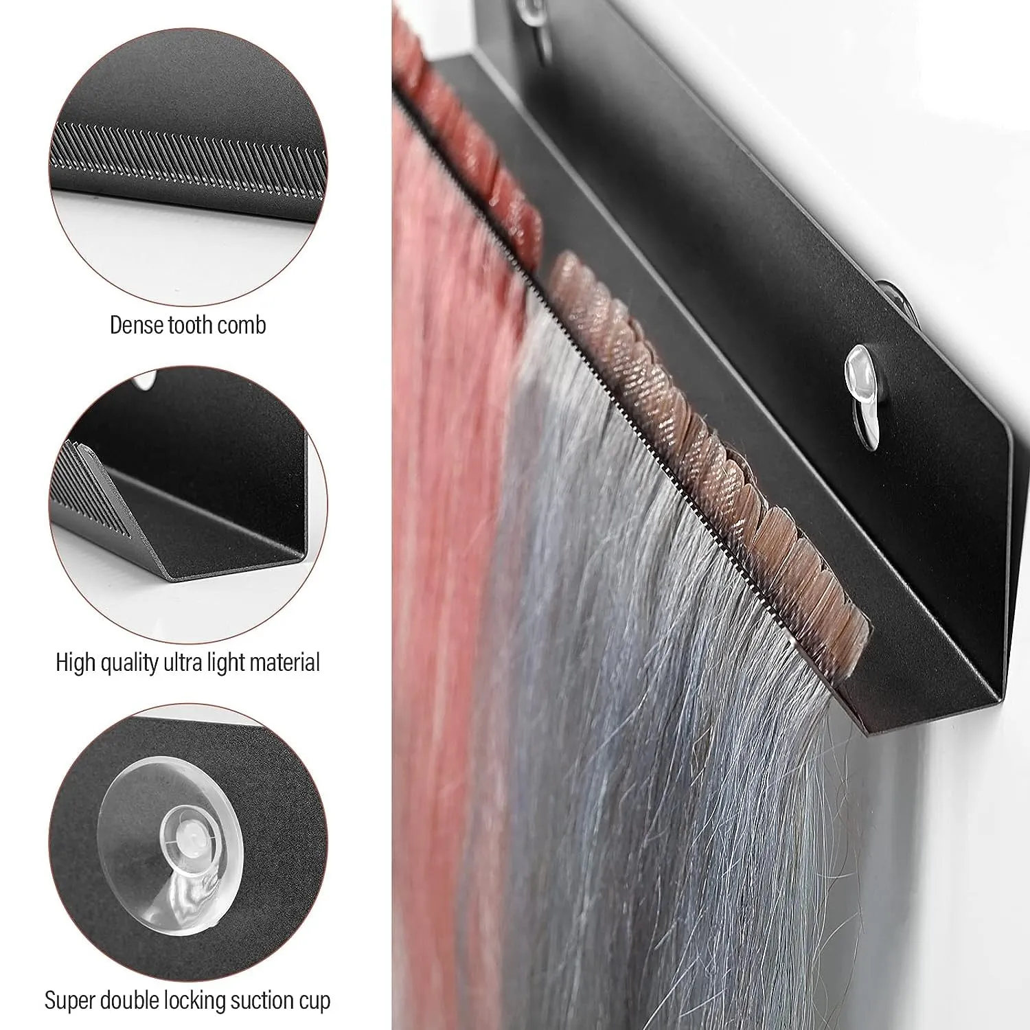Hair Extension Holder Kit Matte Black Boar Bristle Hair Brush Stainless Steel Hair Hangers Display Braiding Hair Hair Styling Tool Tape in Hair Extension Tool Kit Salon Accessories