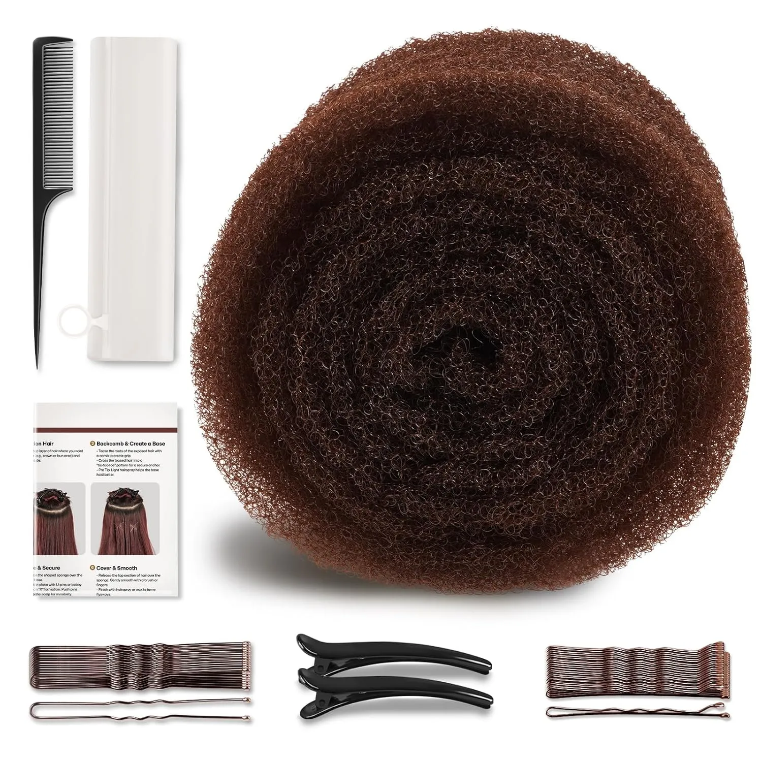Hair Sponge for Updo | Hair Bumps for VolumeI Insert Maker | Hair Padding Filler Pads & Undetectable Updo Tool | Includes Bobby Pins, U Shape Hair Pin, Comb and Plastic Clips