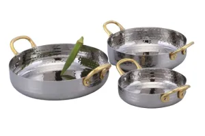 Hammered Double Sided Brass Handle Serving Fry Pan #2, 700 ML, Round, 6.25"