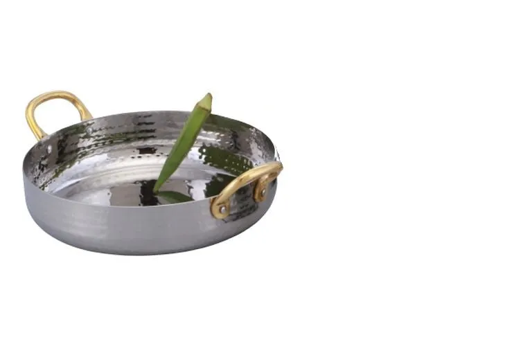 Hammered Double Sided Brass Handle Serving Fry Pan #3, 950 ML, 7", Stainless Steel