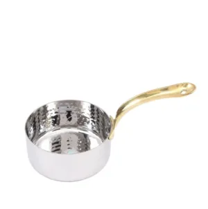 Hammered Stainless Steel Sauce Pan with Brass Handle #2, 700 ml, 4.75"