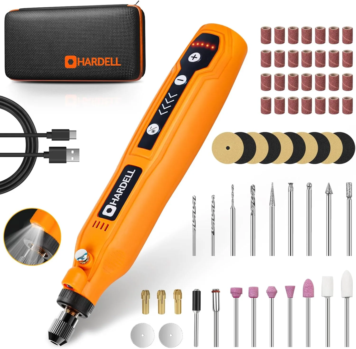 HARDELL Mini Cordless Rotary Tool Kit, 5-Speed and USB Charging with 61 Accessories, Multi-Purpose 3.7V Power Rotary Tool for Sanding, Polishing, Drilling, Etching, Engraving, DIY Crafts