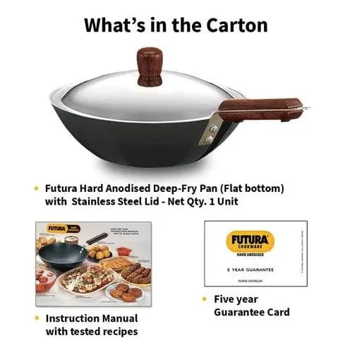 Hawkins Futura Deep Fry Pan Flat Bottom Wok with Lid 2.5L 26cm Diameter (ADL25S)