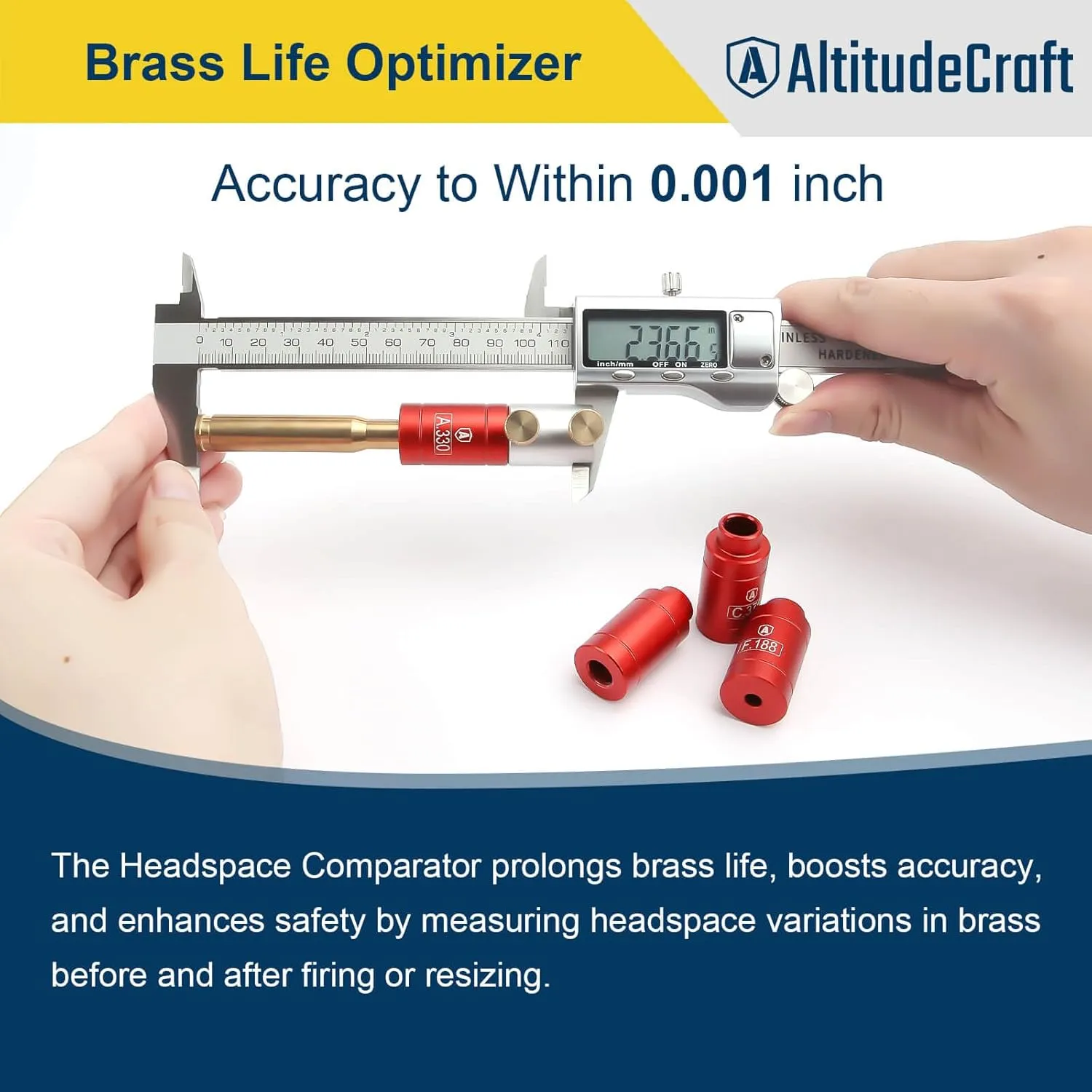 Headspace Gauge Comparator Kit with 6 Bushings, Reloading Supplies and Equipment, Ammo Reloading Tool, Compatible for Most Bottlenecks Cases for A330, B350, C375, D400, E420 and F188
