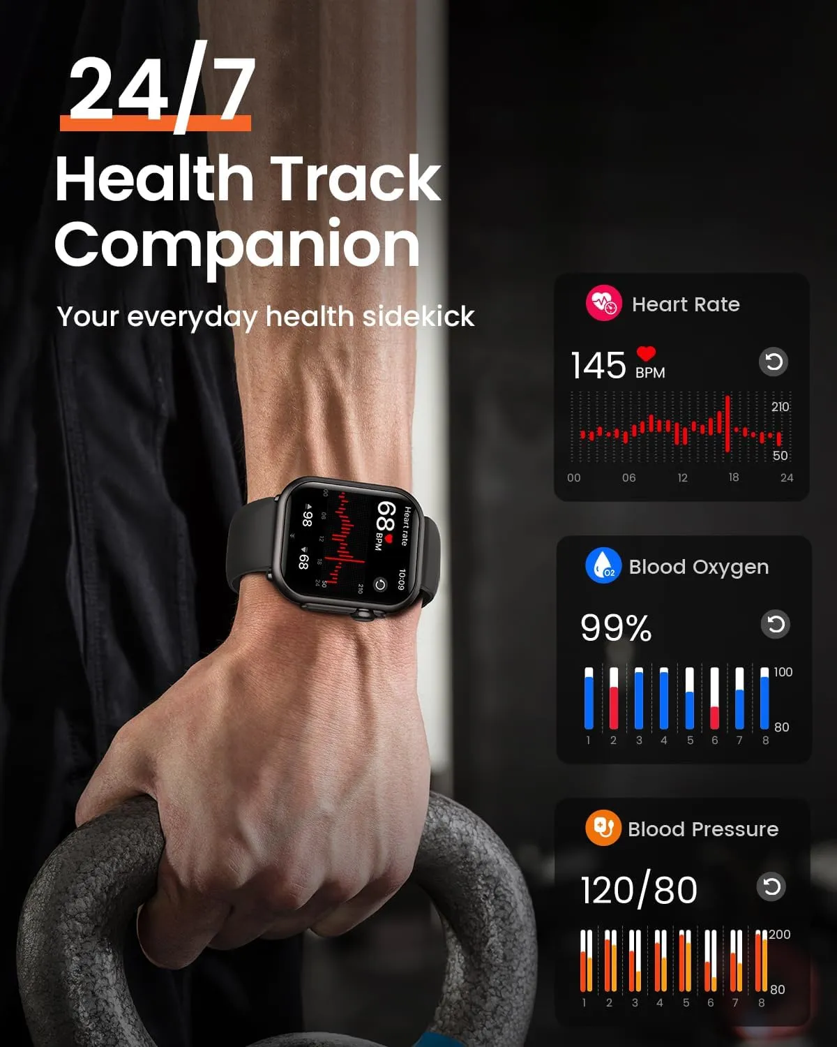 Health Fitness Trackers for Women Men: 100 Day Battery Life Activity Tracker with Answer/Make Call Blood Pressure SpO2 Sleep Heart Rate Monitor 120  Sports Modes 5ATM Smart Watch for iPhone Black Gift