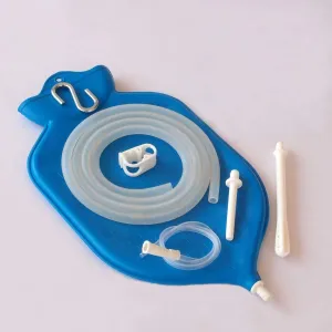 HealthAndYoga™ NaturoFloPlus Enema Bag Kit - 4 Quart for Deep Enemas - Open Fountain Top for Easy Cleaning and Hygiene - Fleet Enema, Coffee Enema and Anal Douche - Blue