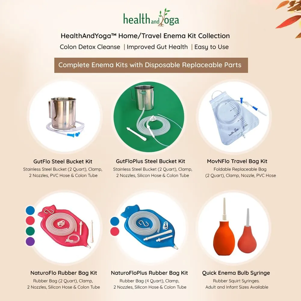 HealthAndYoga™ NaturoFloPlus Enema Bag Kit - 4 Quart for Deep Enemas - Open Fountain Top for Easy Cleaning and Hygiene - Fleet Enema, Coffee Enema and Anal Douche - Blue