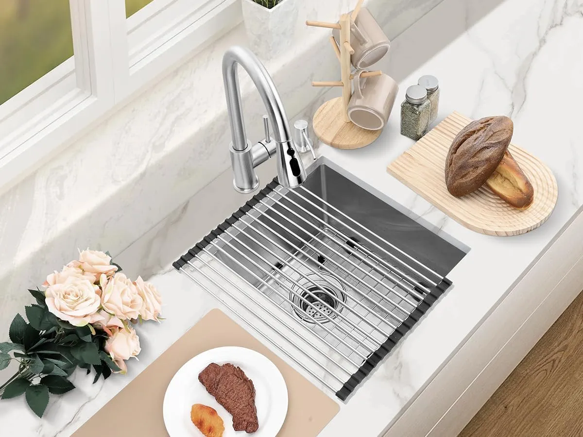 Herogo 15×17 Inch Undermount Kitchen Sink with Faucet Combo, Small Stainless Steel Deep Single Bowl Utility Sink for Rv Bar Outdoor Farmhouse Laundry Room with Brushed Nickel Kitchen Faucet