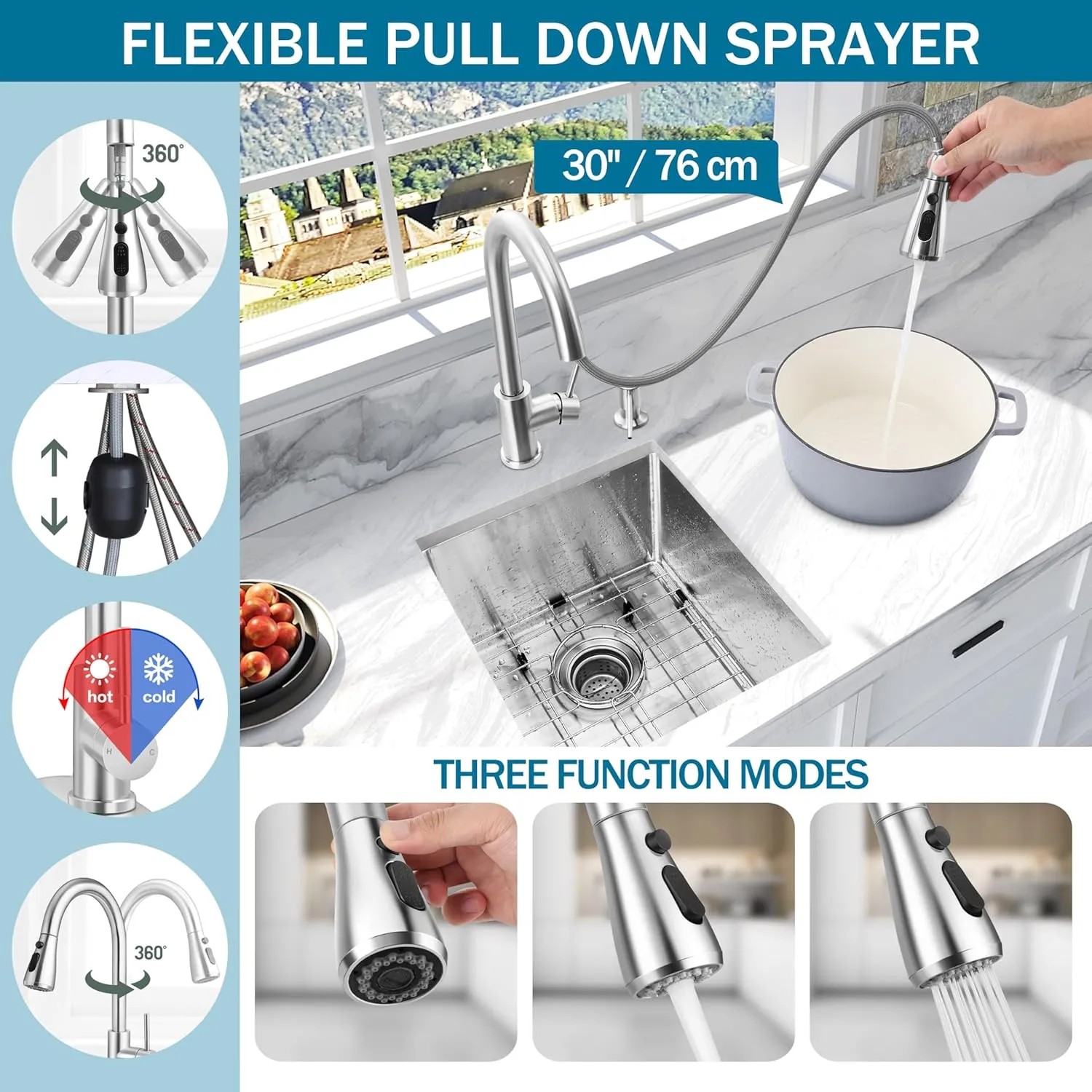 Herogo 15×17 Inch Undermount Kitchen Sink with Faucet Combo, Small Stainless Steel Deep Single Bowl Utility Sink for Rv Bar Outdoor Farmhouse Laundry Room with Brushed Nickel Kitchen Faucet