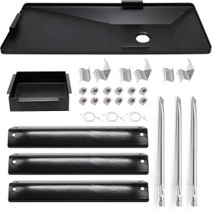 Hiorucet Grill Drip Pan Parts for Char-Griller 5050, 5650, 5072 Gas Grill Model, Grease Tray with Catch Pan, Heat Plate Tent, Burner Tubes, Ignitor, Hanger Brackets for Chargriller Replacement Parts.