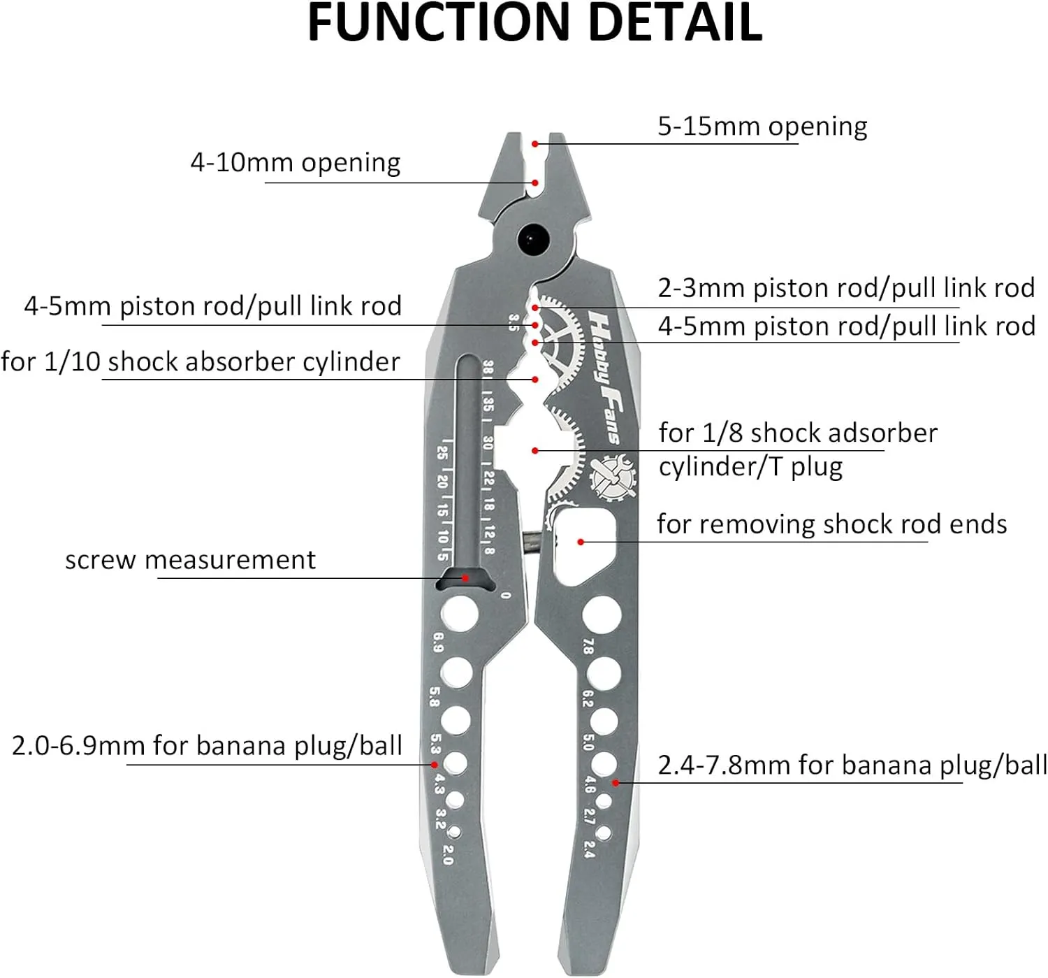 Hobby Fans Metal Shock Absorber Pliers Rod Ball Clamp & Ball Joint Wrench Multi-Function RC Tool Combo Set for 1/8 1/10 RC Car, Titanium