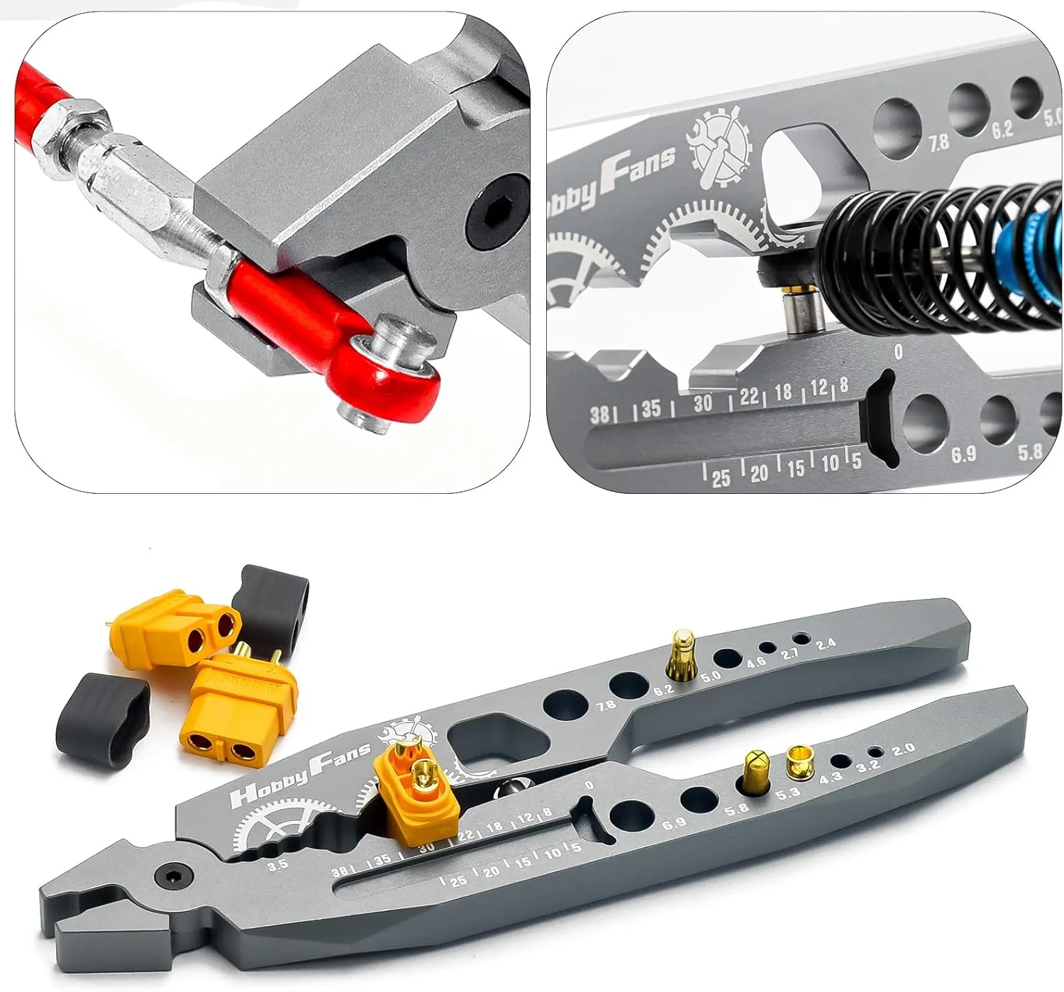 Hobby Fans Metal Shock Absorber Pliers Rod Ball Clamp & Ball Joint Wrench Multi-Function RC Tool Combo Set for 1/8 1/10 RC Car, Titanium