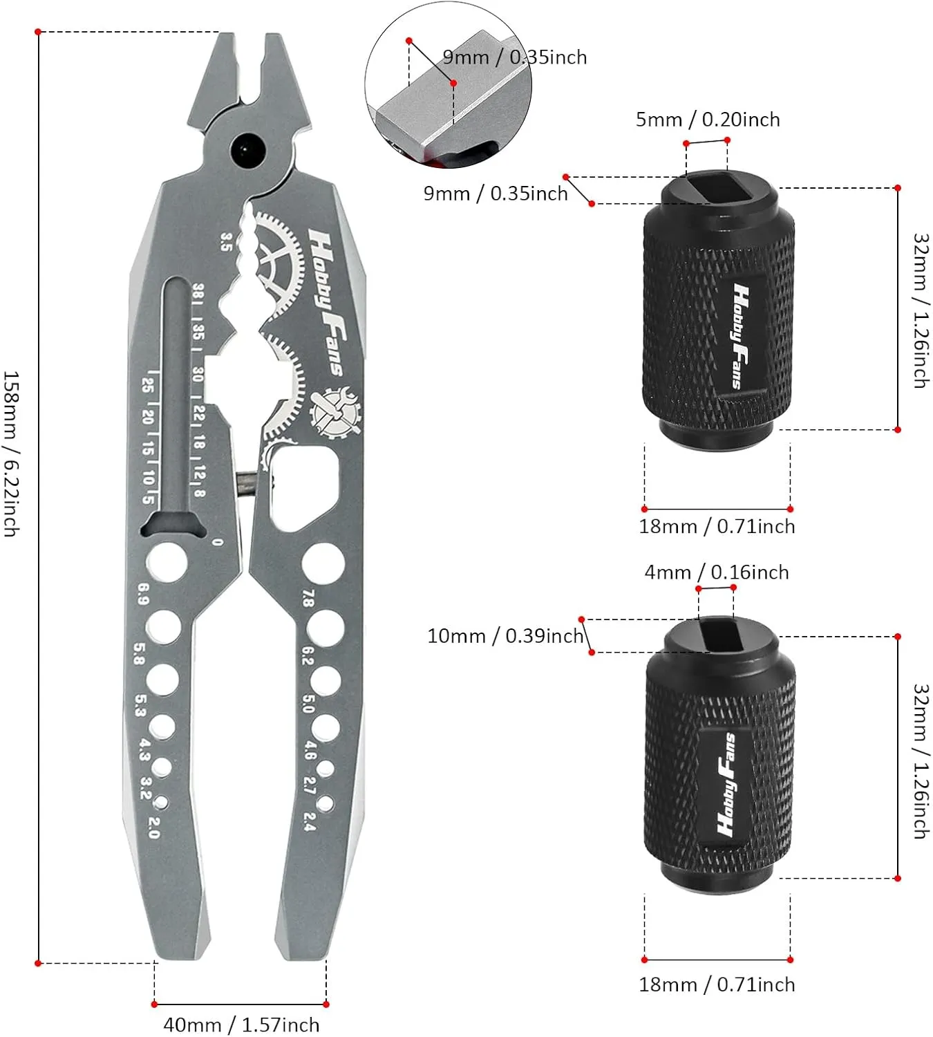 Hobby Fans Metal Shock Absorber Pliers Rod Ball Clamp & Ball Joint Wrench Multi-Function RC Tool Combo Set for 1/8 1/10 RC Car, Titanium