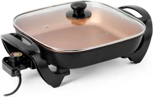 Holstein Housewares 12-Inch Electric Skillet and Frying Pan with Glass Lid, Non-Stick Coating, Temperature Control with Removable Heating Probe, Copper and Black Color
