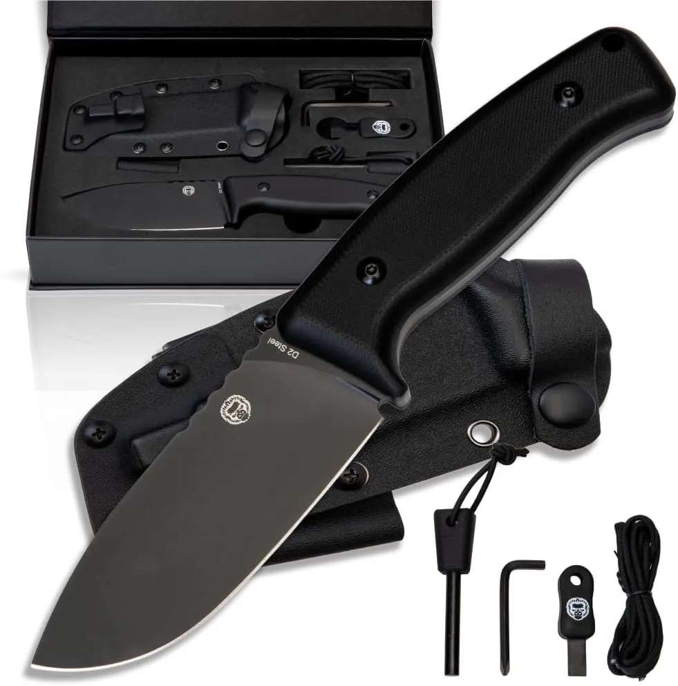 Holtzman's Gorilla Survival Warthog Fixed Blade Hunting Knife with Kydex Sheath (Black) - Ideal for Bushcraft, Camping, and Survival
