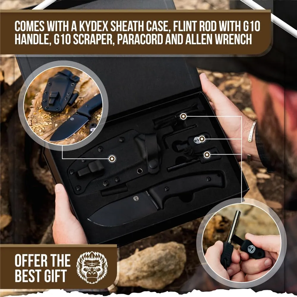 Holtzman's Gorilla Survival Warthog Fixed Blade Hunting Knife with Kydex Sheath (Black) - Ideal for Bushcraft, Camping, and Survival