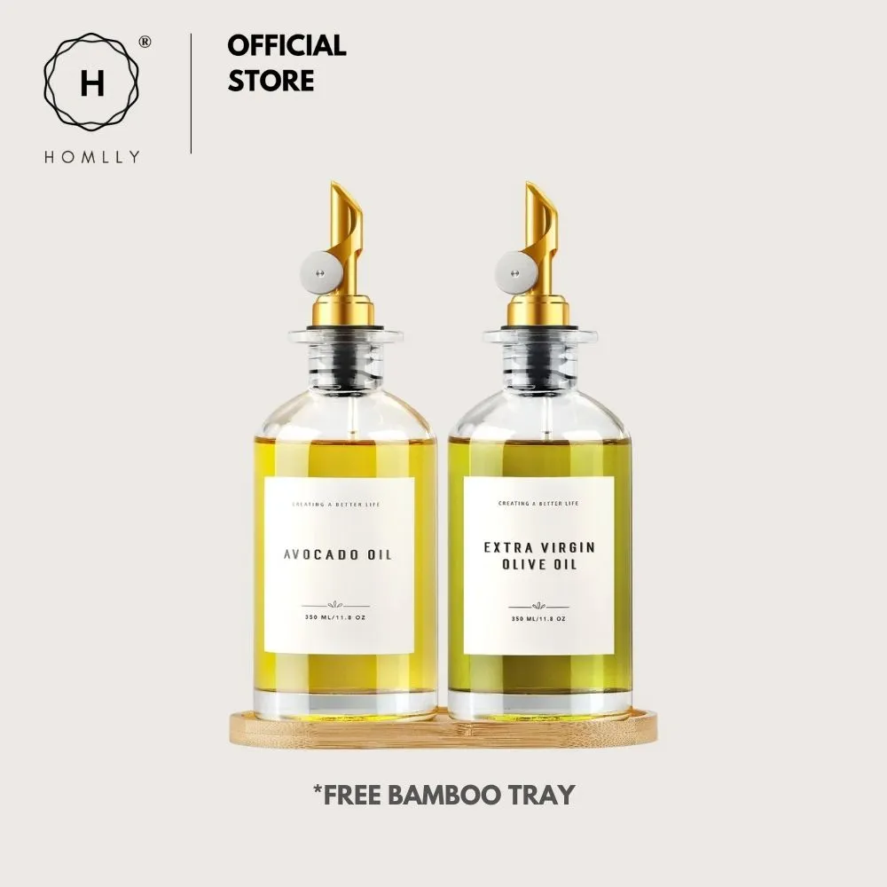 Homlly Olive Oil Coffee Syrup Dispenser Glass Bottle with Automatic Pourer (350ml) x2 pcs