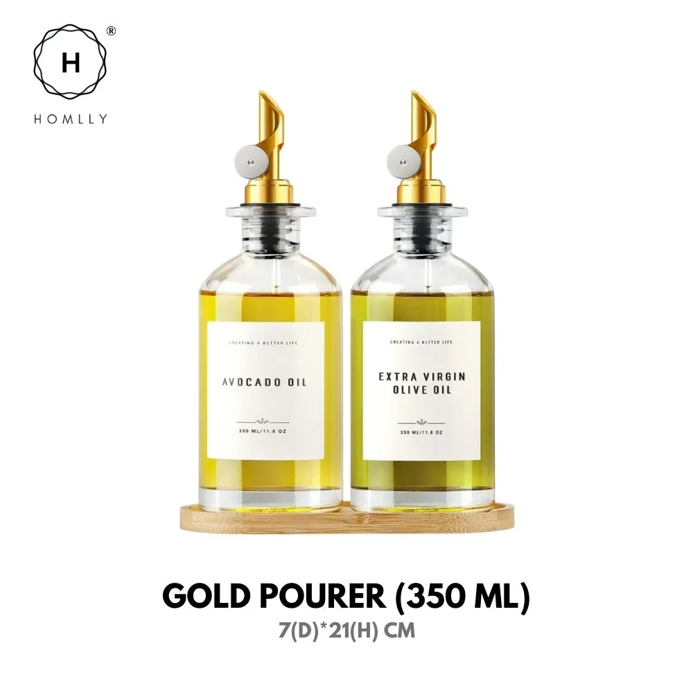 Homlly Olive Oil Coffee Syrup Dispenser Glass Bottle with Automatic Pourer (350ml) x2 pcs