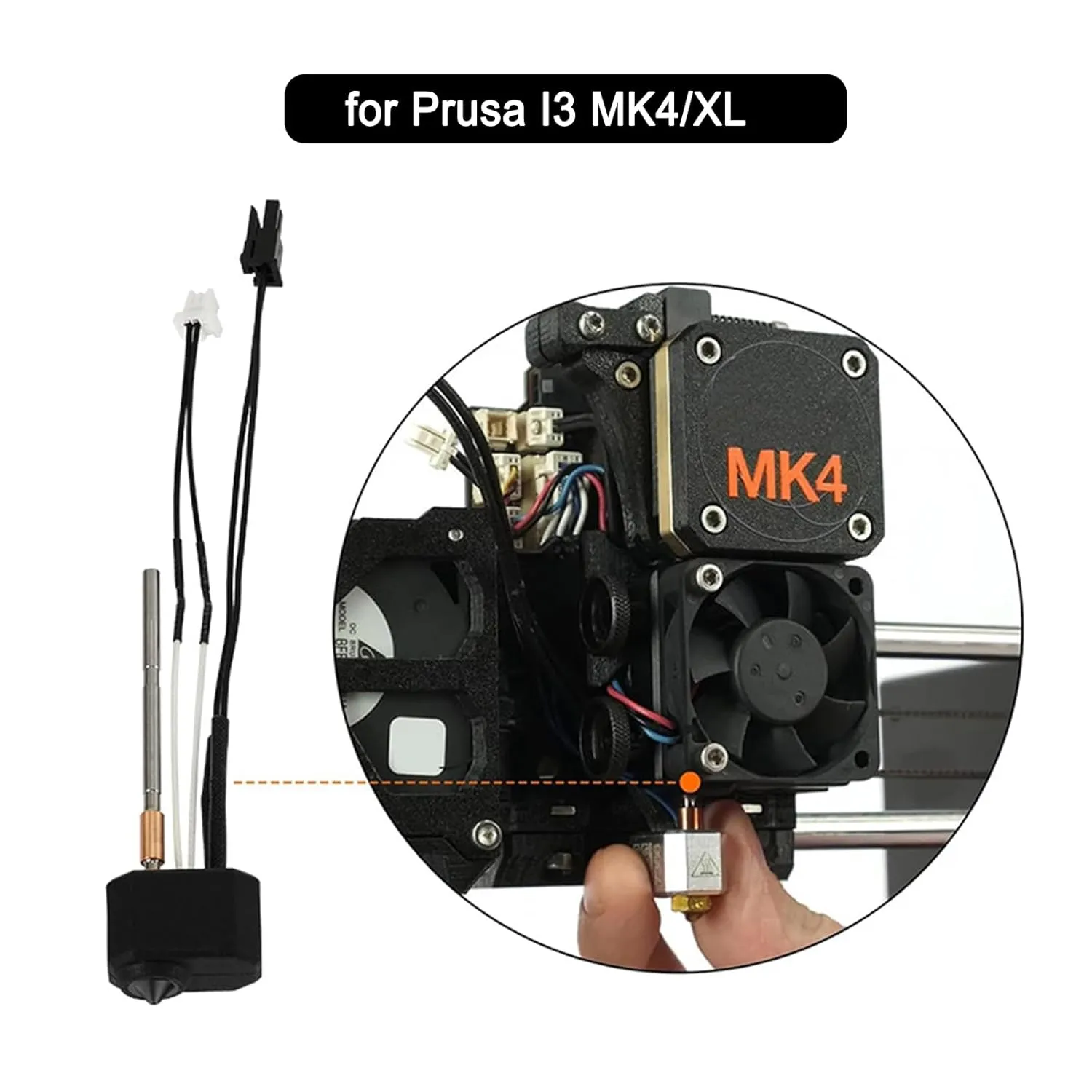Hotend for Prusa I3 MK4/XL, 24V 40W Print Head Kit with Thermistor, Heater Cartridge, Heating Block, 0.4mm Nozzle and Silicone Cover