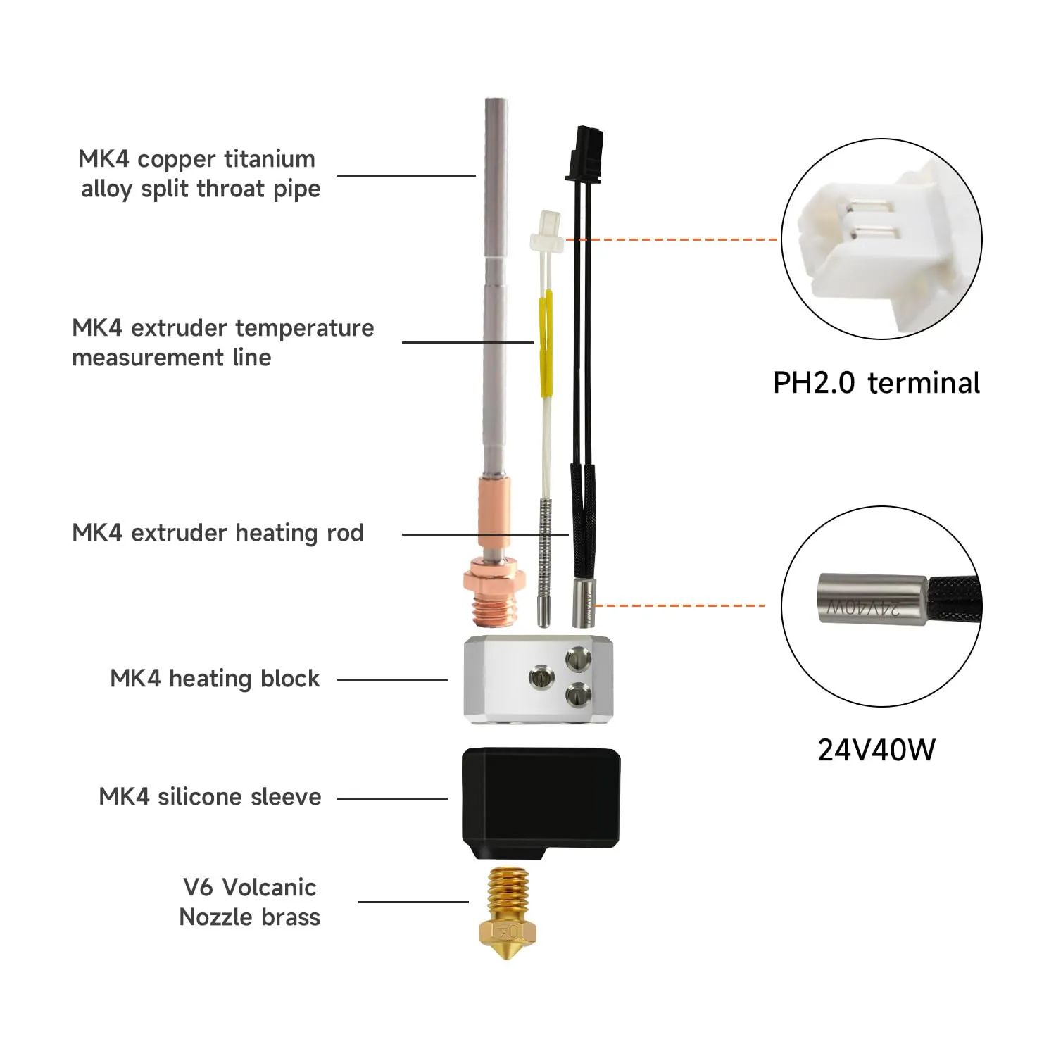 Hotend for Prusa I3 MK4/XL Print Head Heater Block 0.4MM 24V 40W Heating Cartridge Thermistor Silicone Cover Extruder Kit Printhead with Extra 2 Pack Brass Nozzles