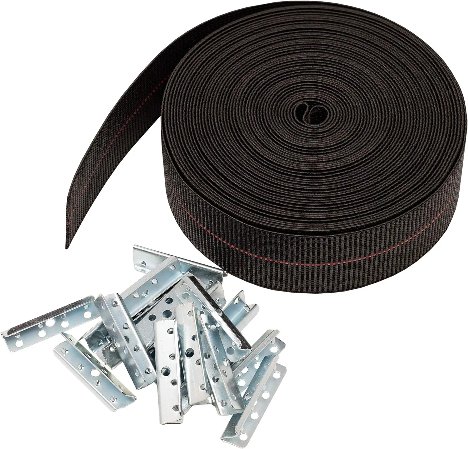 House2Home Replacement Elastic Webbing Kit to Repair Sagging Couch, Chair, Patio Furniture, Includes Installation Instructions, 2 Inch Wide x 40 Ft. Strap Metal Webbing Clips