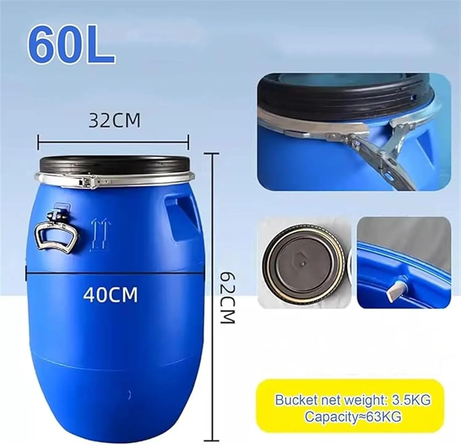 Household Garden Water Tank Food-Grade Plastic Buckets 30L/50L/60L/100L/120L/160L/200L Outdoor Travel Camping Water Tank(60L)