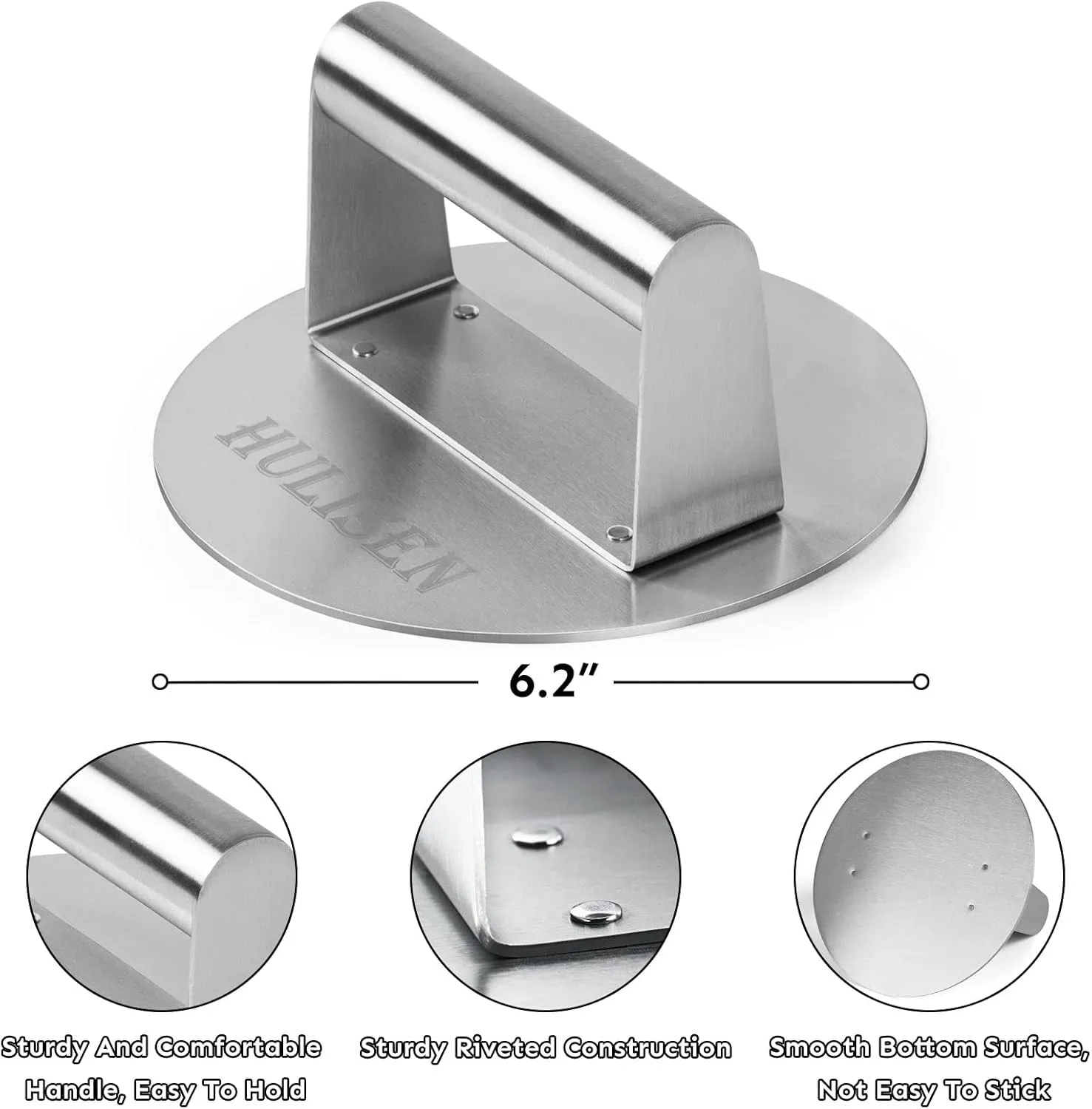 HULISEN Cheese Melting Dome & Smashed Burger Press, 6.2" Grill Press with 9" Basting Cover, Stainless Steel Burger Smasher, Griddle Accessories Kit for Flat Top Grill Cooking Indoor/Outdoor