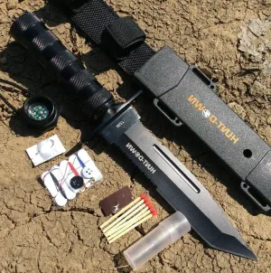 Hunt-Down 12" Black Color Survival Hunting Knife Ultra Sharp Fixed Blade Knife - Survival Kit & Compass Camping Survival Pocket Knives   Free eBook by Survival Steel