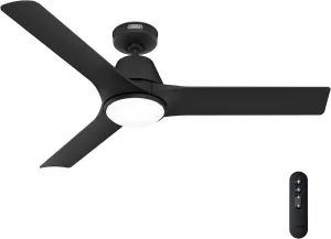 Hunter - Aeronaut Indoor/Outdoor Ceiling Fan With Light, Remote, 52-inch, Matte Black, Modern-style, 6-speed DC Motor, Energy Star, WiFi Smarthome, 52927, for porches, patios, sunrooms, bathrooms