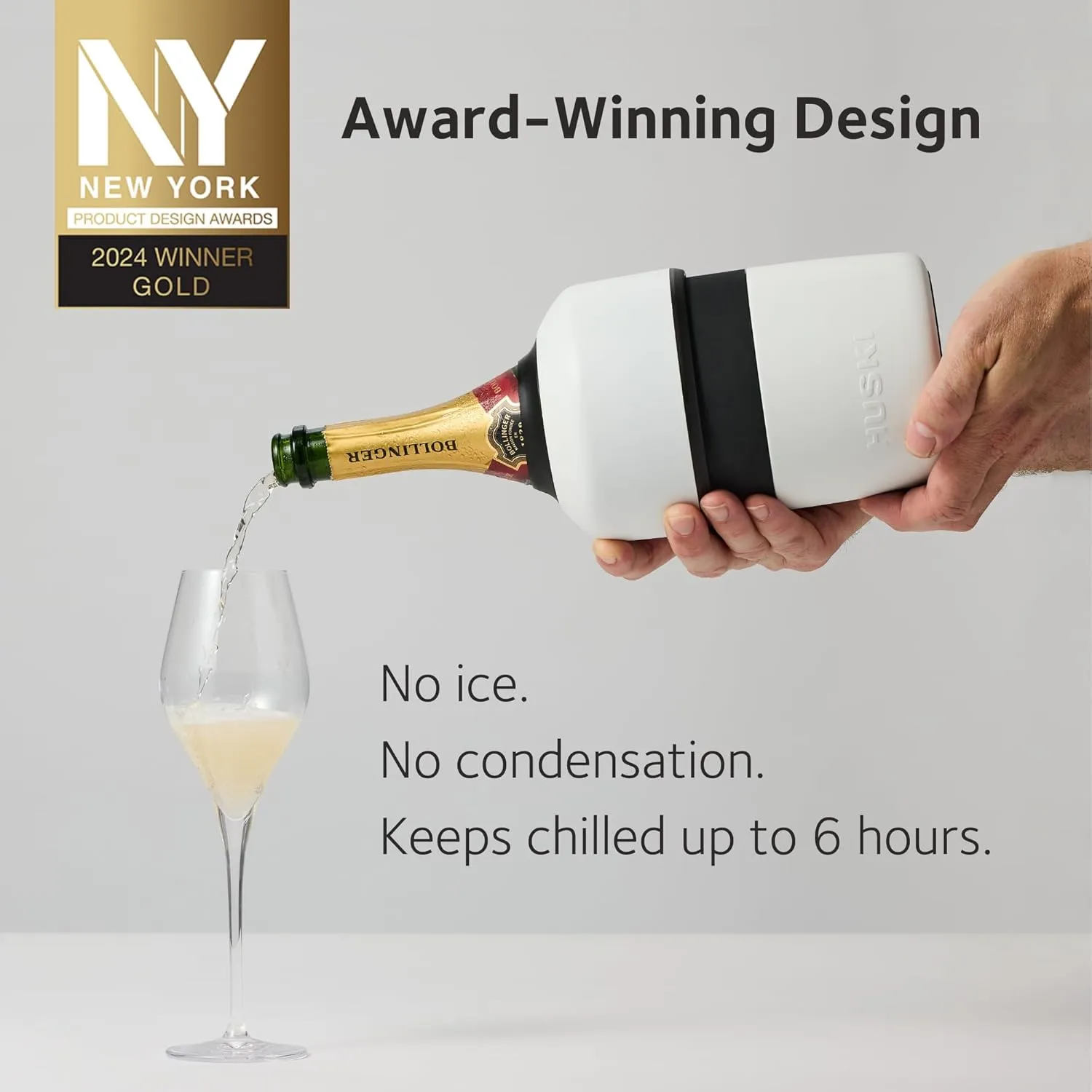 Huski Champagne Chiller | NEW | Award-Winning Iceless Design with Detachable Bottle Stopper | Keeps Wine Cold up to 6 Hours | Fits most 750ml Champagne, Prosecco & Sparkling Wine Bottles (Champagne)
