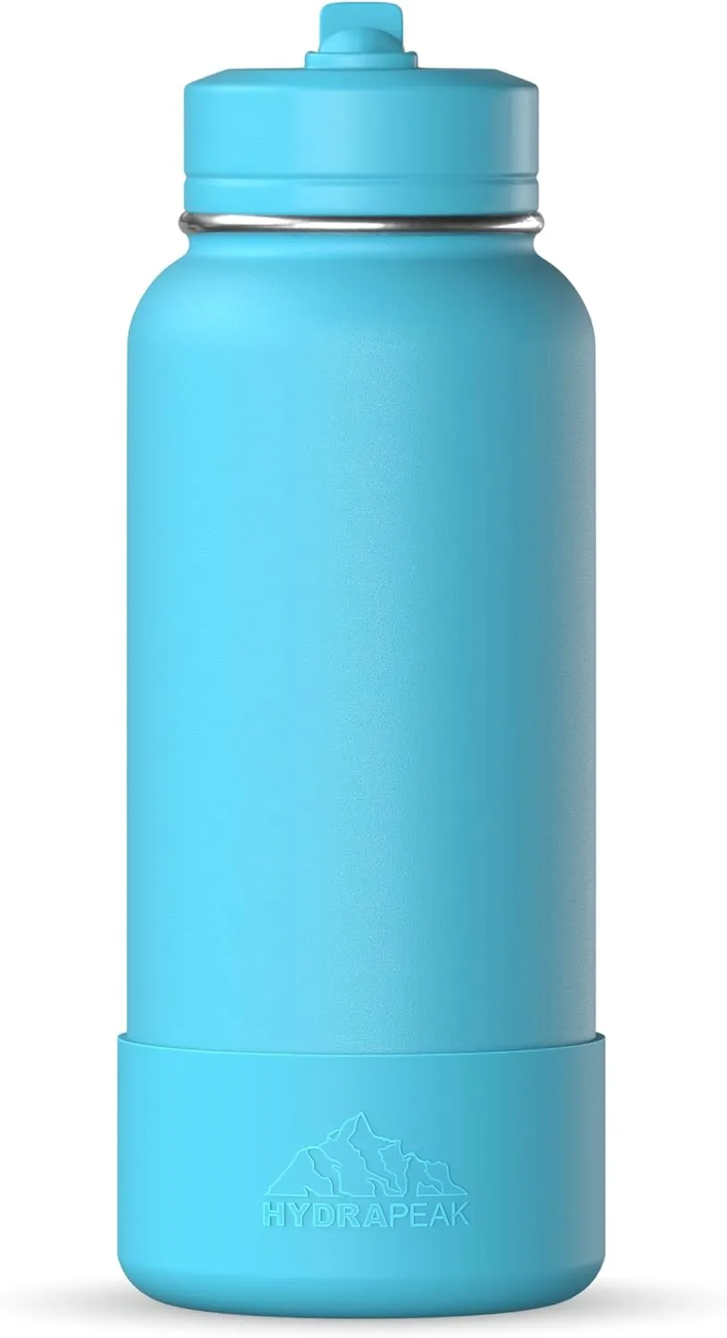 Hydrapeak 32oz Sport Insulated Water Bottle with Straw or Chug Lid, Leak & Spill Proof, Keeps Drinks Cold for 24 Hours, Hot for 12 Hours, Premium Stainless Steel Water Bottles (32oz, Belize)