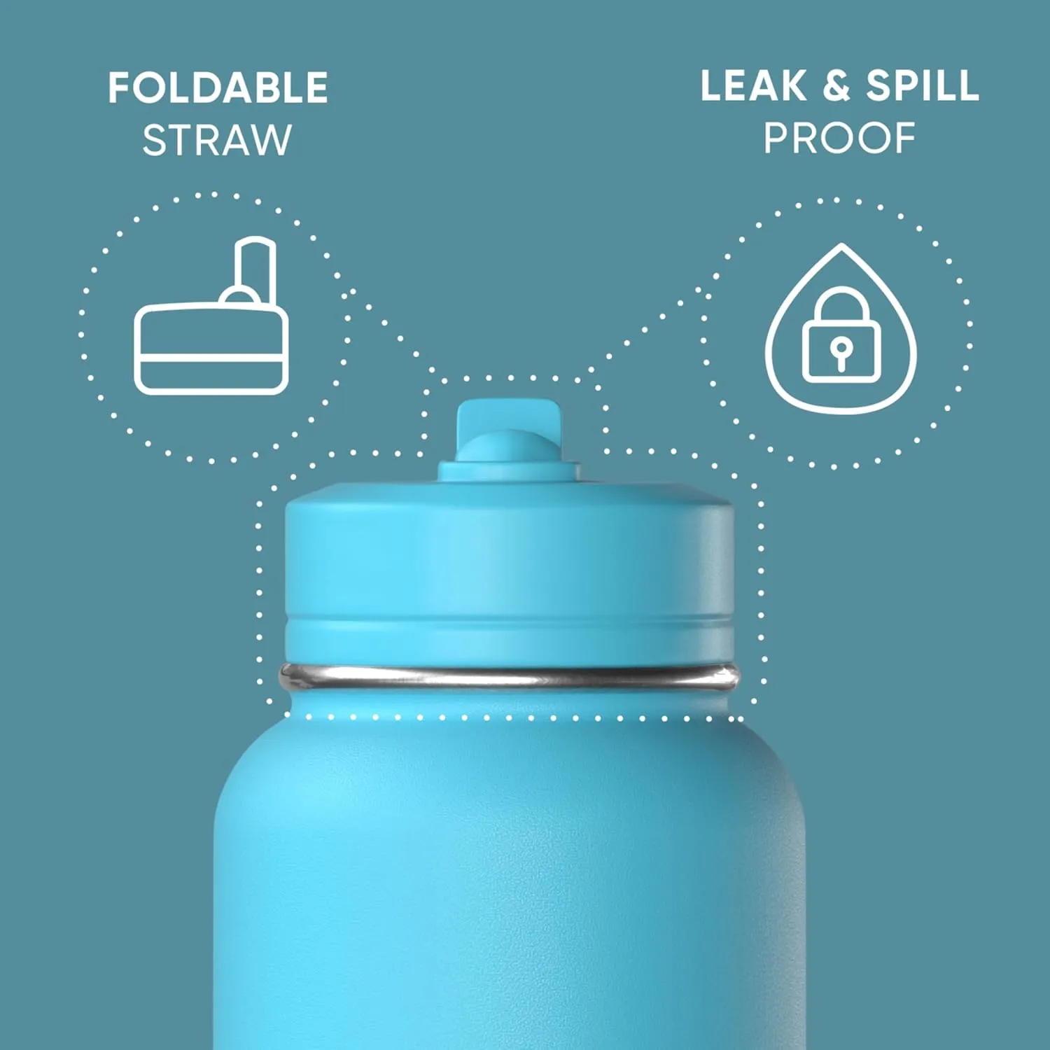 Hydrapeak 32oz Sport Insulated Water Bottle with Straw or Chug Lid, Leak & Spill Proof, Keeps Drinks Cold for 24 Hours, Hot for 12 Hours, Premium Stainless Steel Water Bottles (32oz, Belize)