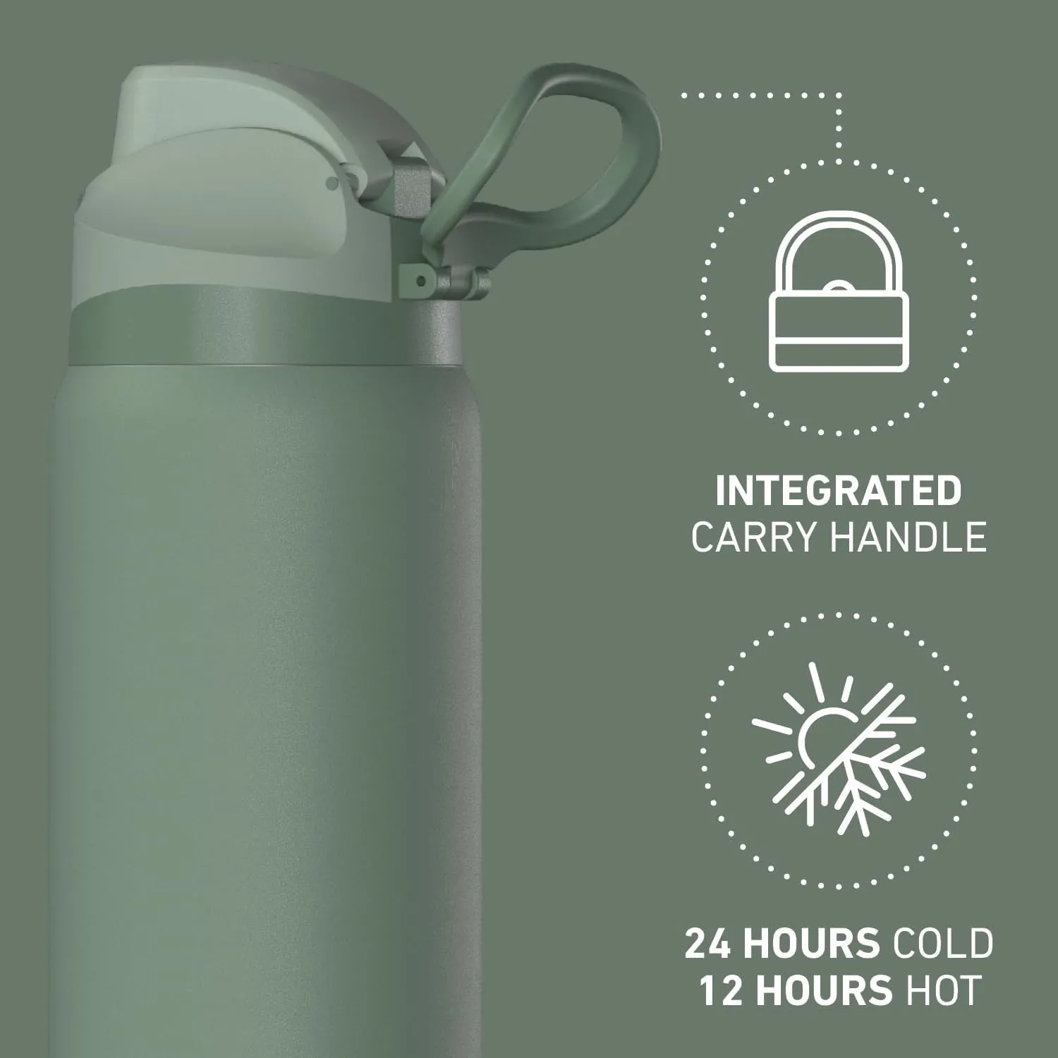Hydrapeak Oasis 32 oz Water Bottle with Chug Lid, Stainless Steel Insulated Water Bottle For Men and Women, Sage Leaf