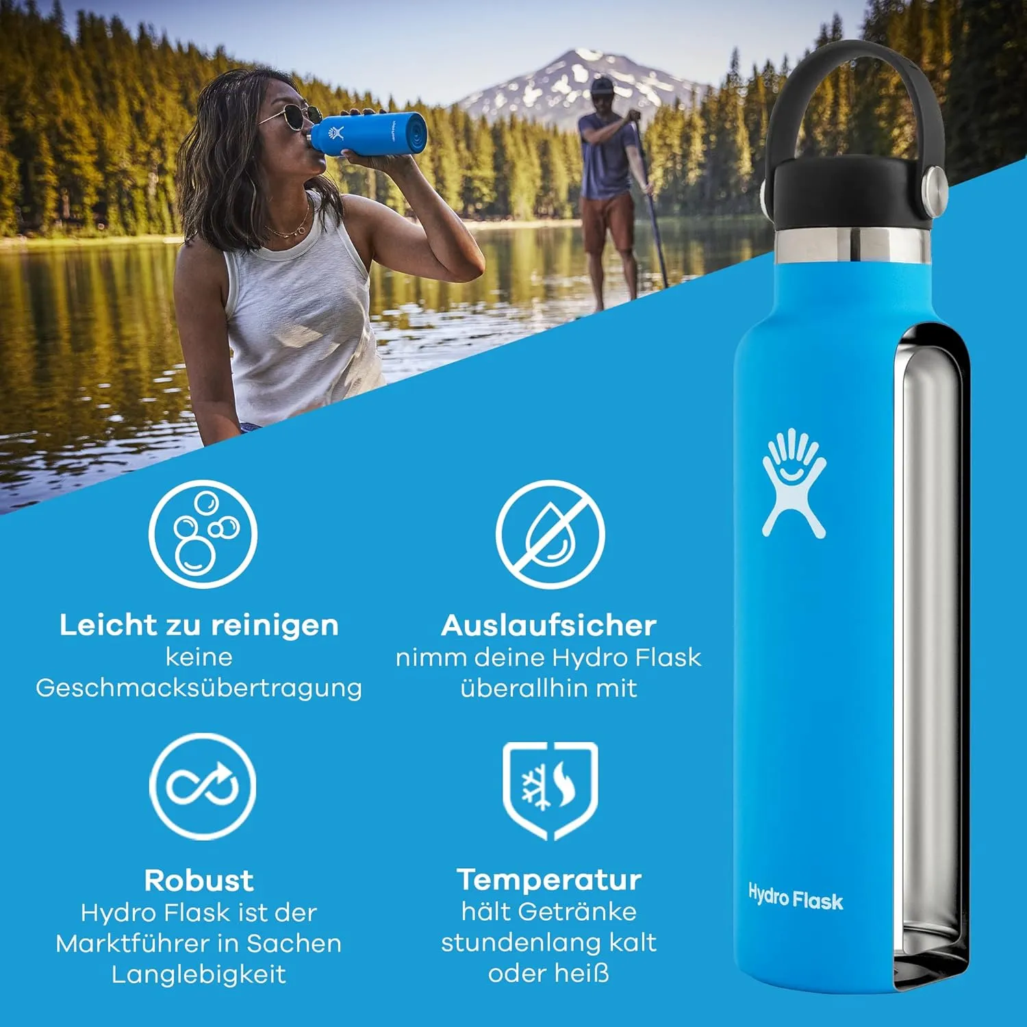 Hydro Flask Water Bottle 621 ml (21 oz), Refill For Good Edition, Stainless Steel & Vacuum Insulated, Standard Mouth with Leak Proof Flex Cap, Geyser