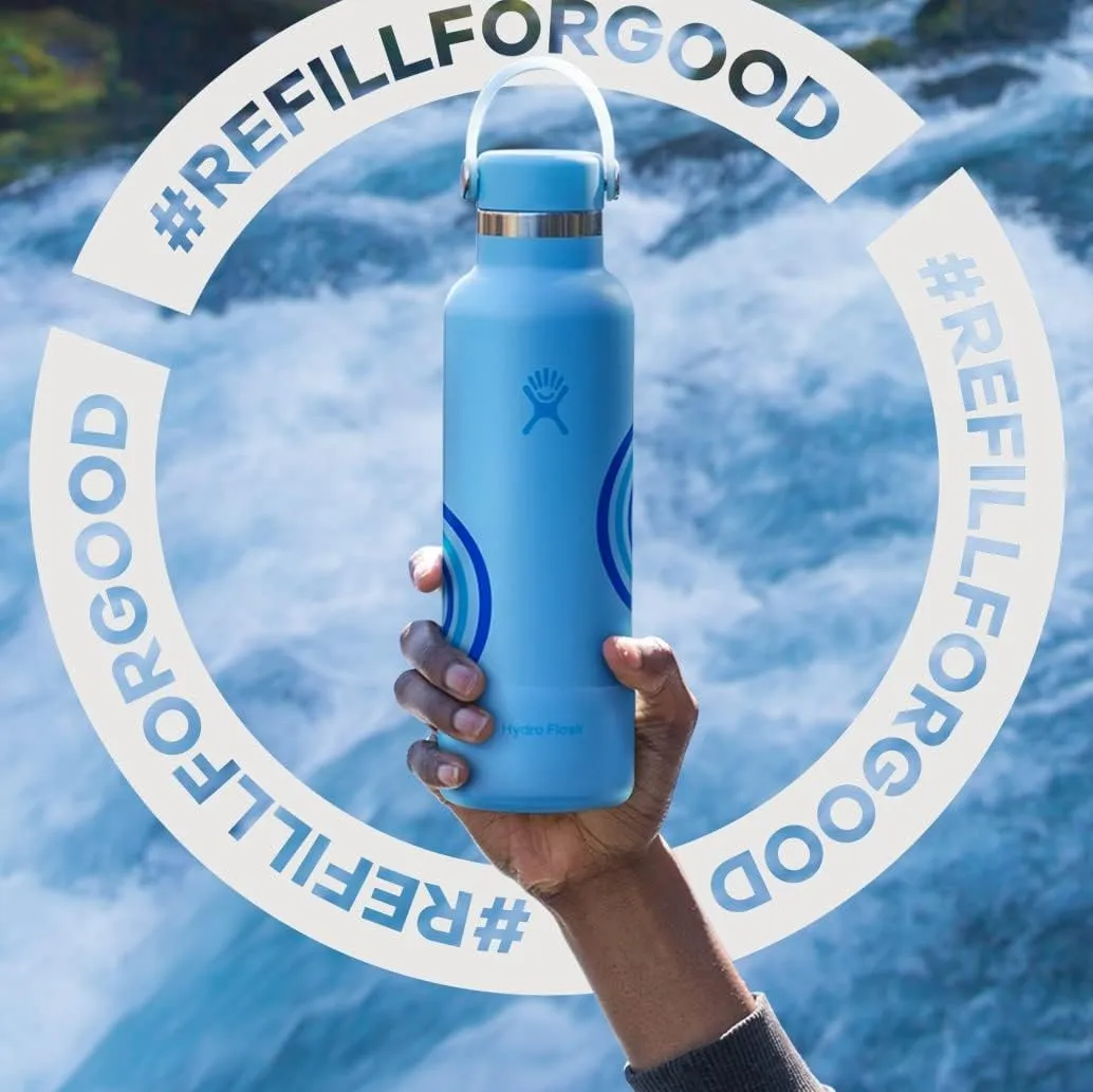 Hydro Flask Water Bottle 621 ml (21 oz), Refill For Good Edition, Stainless Steel & Vacuum Insulated, Standard Mouth with Leak Proof Flex Cap, Geyser