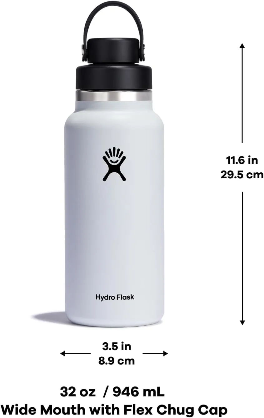 HYDRO FLASK Wide Mouth Chug Cap vacuum insulated stainless steel water bottle with leakproof closeable lid for cold water drinks, sports, travel, car and school