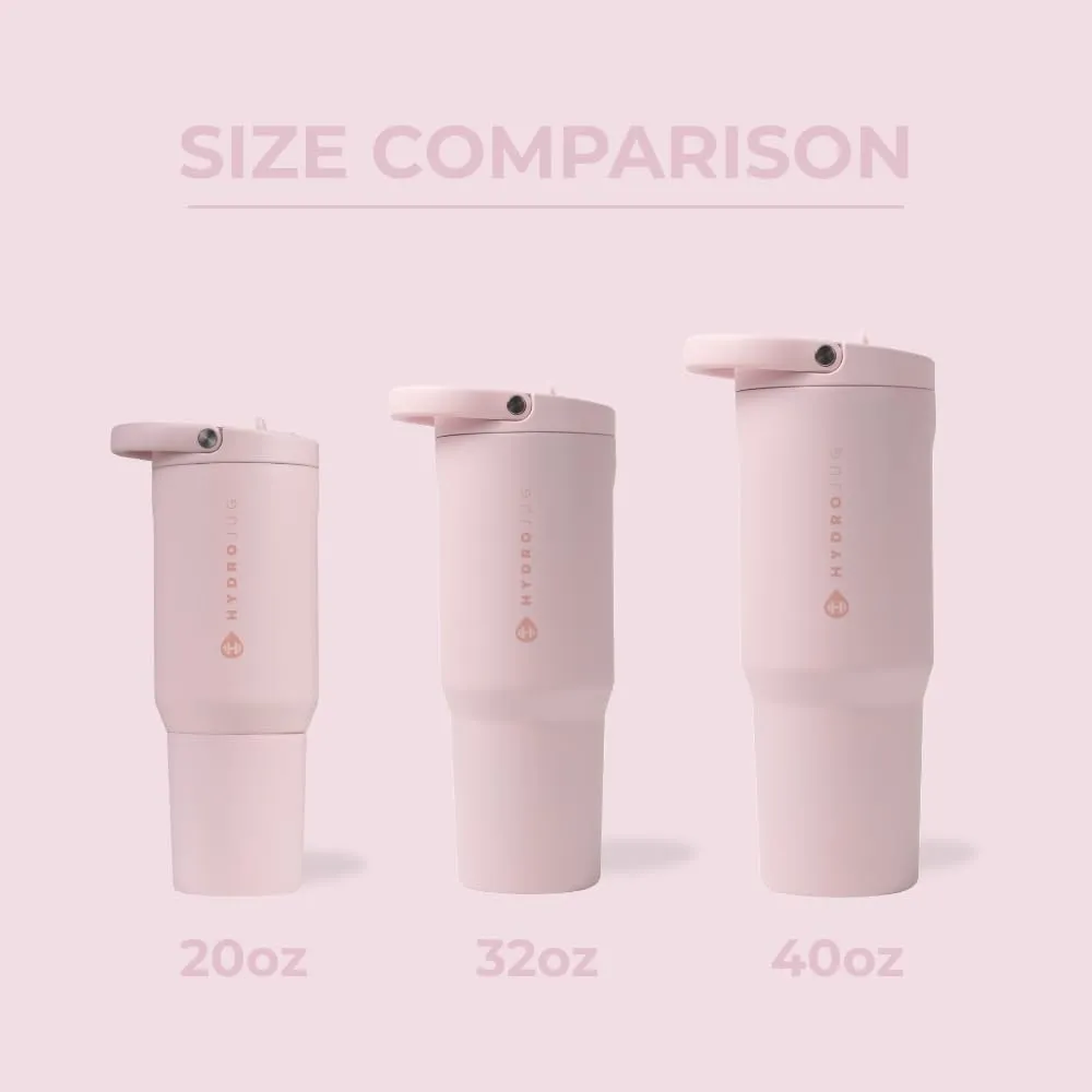 HydroJug Sport - Stainless Steel Tumbler with Straw, Vacuum Insulated, 20oz Leakproof Water Bottle, Ergonomic Design, Reusable, Dishwasher Safe, Rubber Base, Durable for Gym or Outdoors, Pink Sand