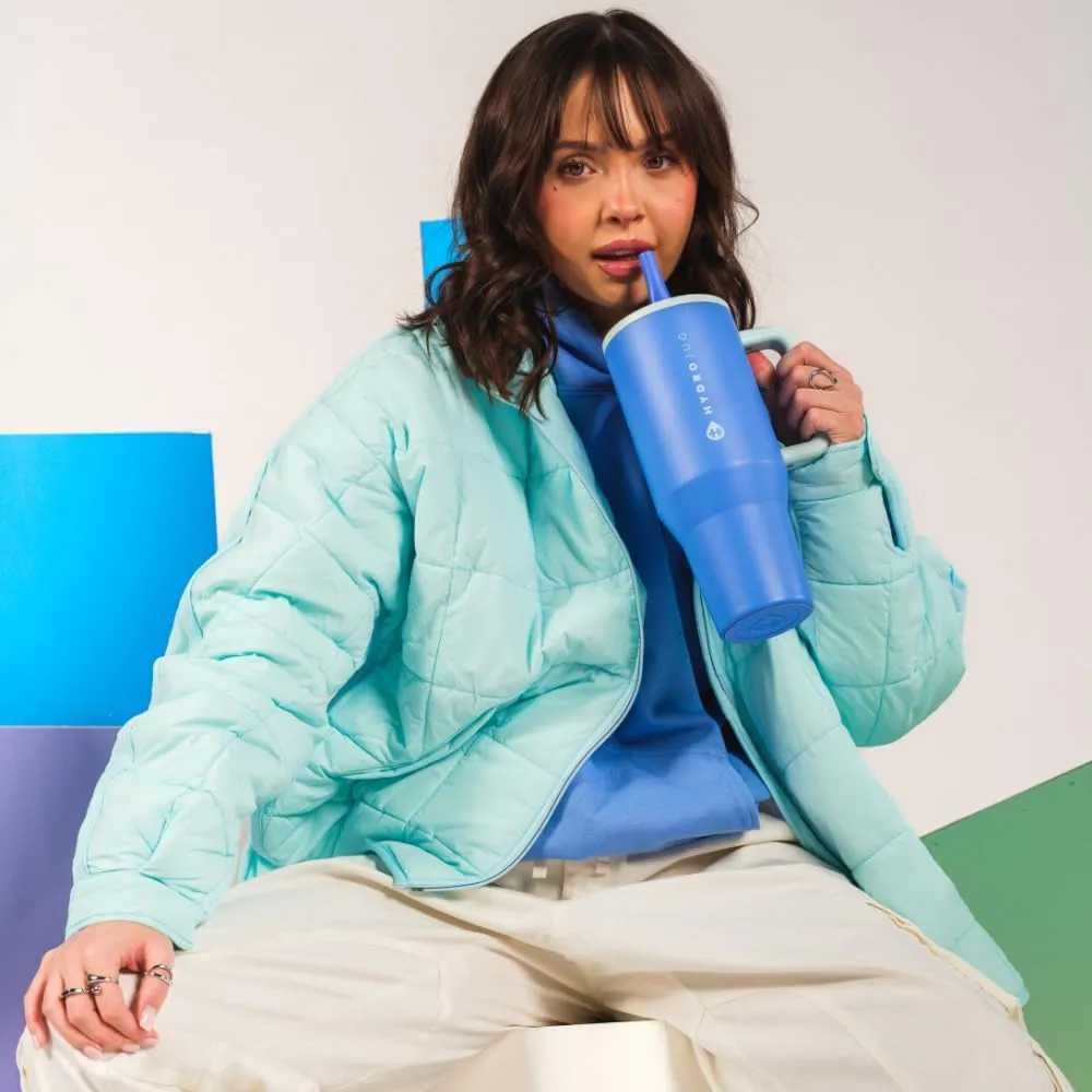 HydroJug Traveler - 32 oz Water Bottle with Handle & Flip Straw - Fits in Cup Holder, Leak Resistant Tumbler-Reusable Insulated Stainless Steel & Rubber Base - Gifts for Women & Men, Riptide