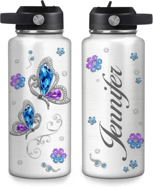 Hyturtle Personalized Butterfly Water Bottle - Travel Insulated Stainless Steel Bottle with Leak-Proof Lid 32oz - Jewelry Drawings Style Butterfly Gift for Women Animal Lovers On Birthday Christmas