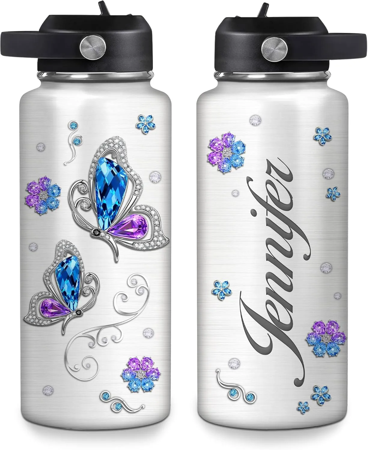 Hyturtle Personalized Butterfly Water Bottle - Travel Insulated Stainless Steel Bottle with Leak-Proof Lid 32oz - Jewelry Drawings Style Butterfly Gift for Women Animal Lovers On Birthday Christmas