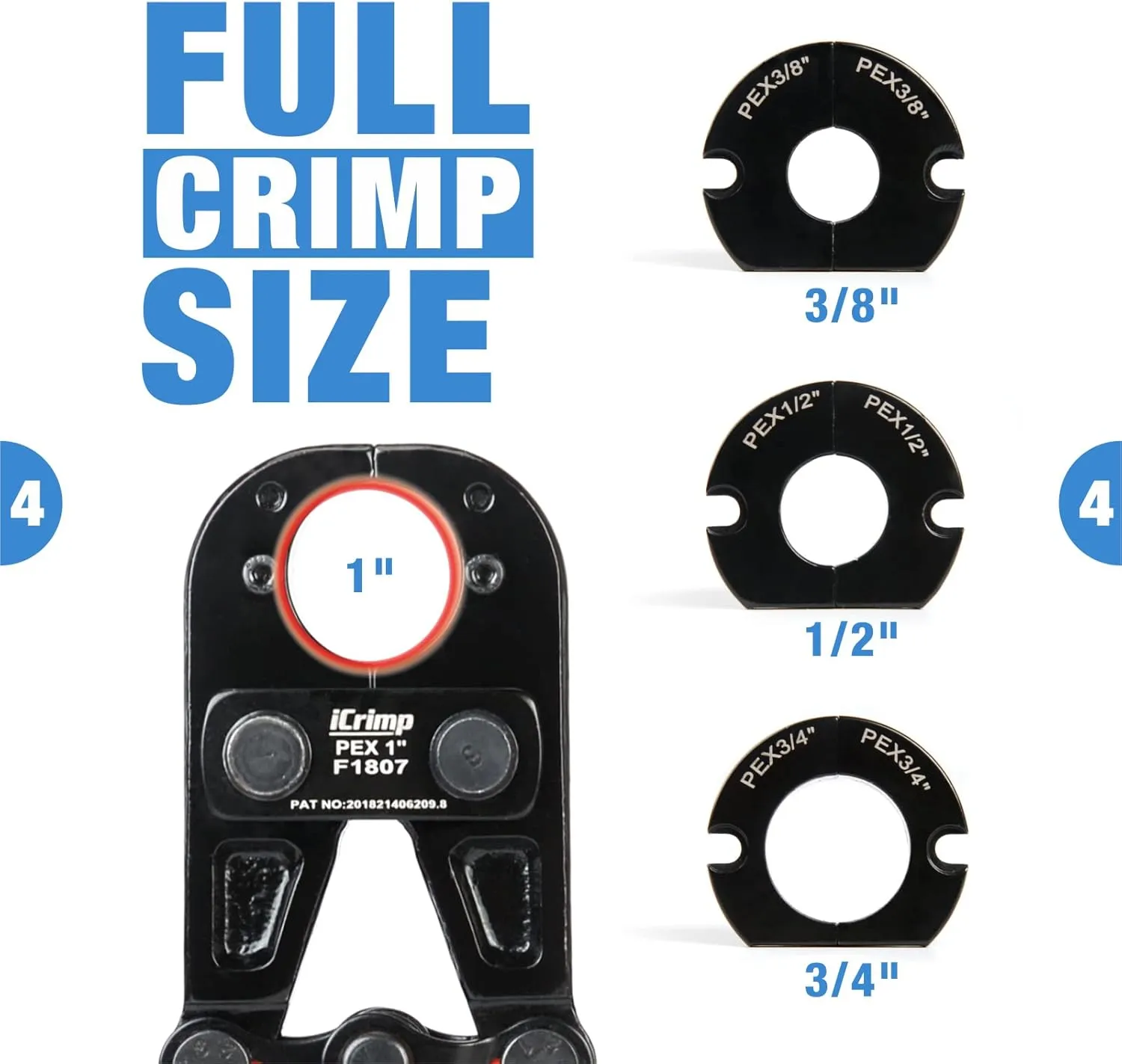 iCrimp PEX Crimping Tool Kit for 3/8 inch, 1/2 inch, 3/4 inch, 1 inch Pex Copper Crimp Rings, c/w PEX Cutter,Go-no-go Gauge, Meets ASTM F1807 Standard