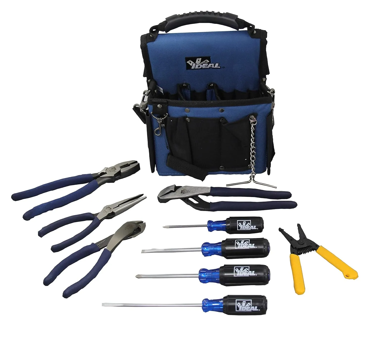 IDEAL INDUSTRIES INC. 30-729 Professional Electricians Kit - (4) Pliers, (1) T-Stripper, (4) Screwdriver, (1) Tote Tool Bag, (1) Removable Shoulder Strap & Belt, 11-Piece Kit
