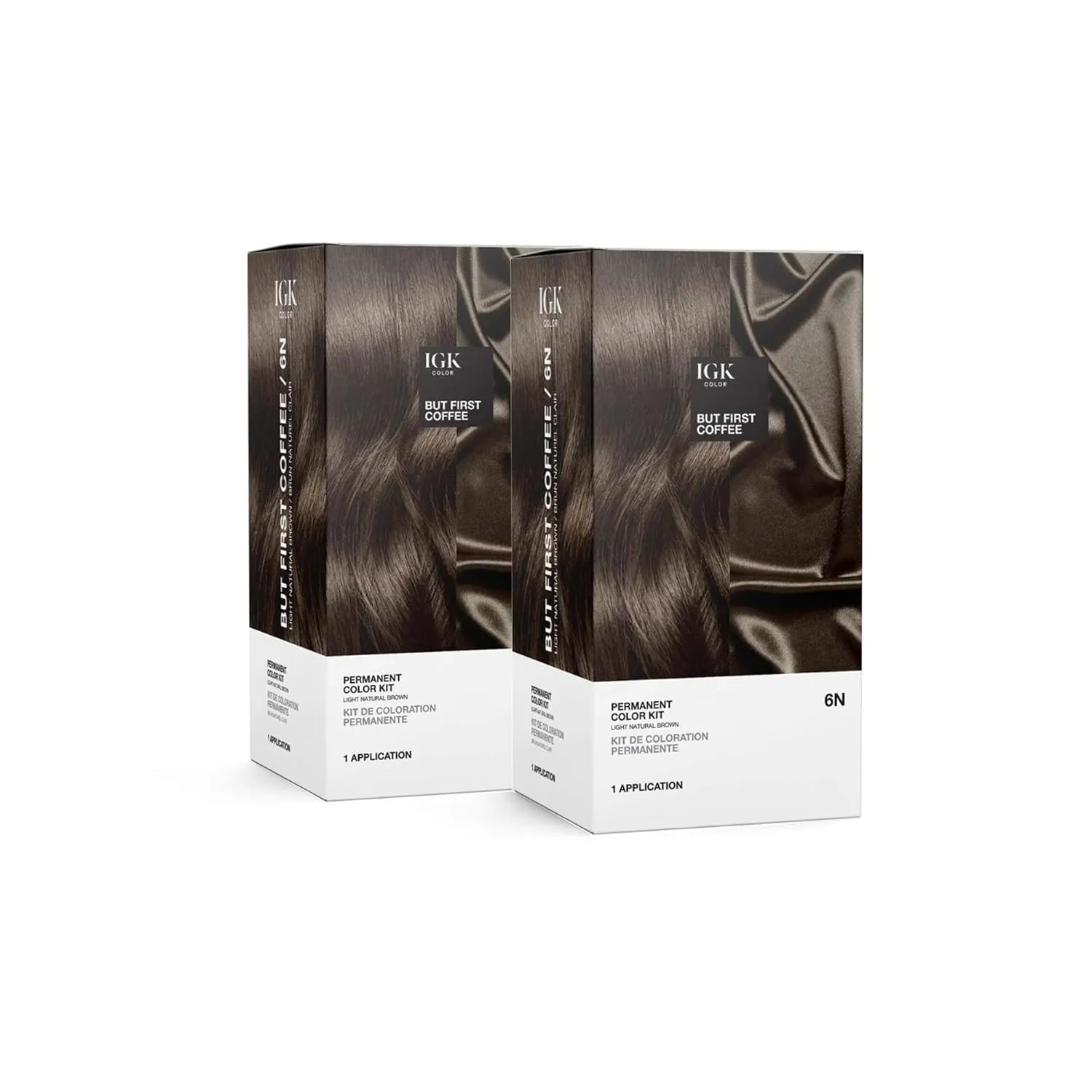 IGK Permanent Hair Color Kit | 6N But First Coffee - Light Natural Brown | 100% Gray Color Coverage   Strengthen   Shine | Ammonia Free