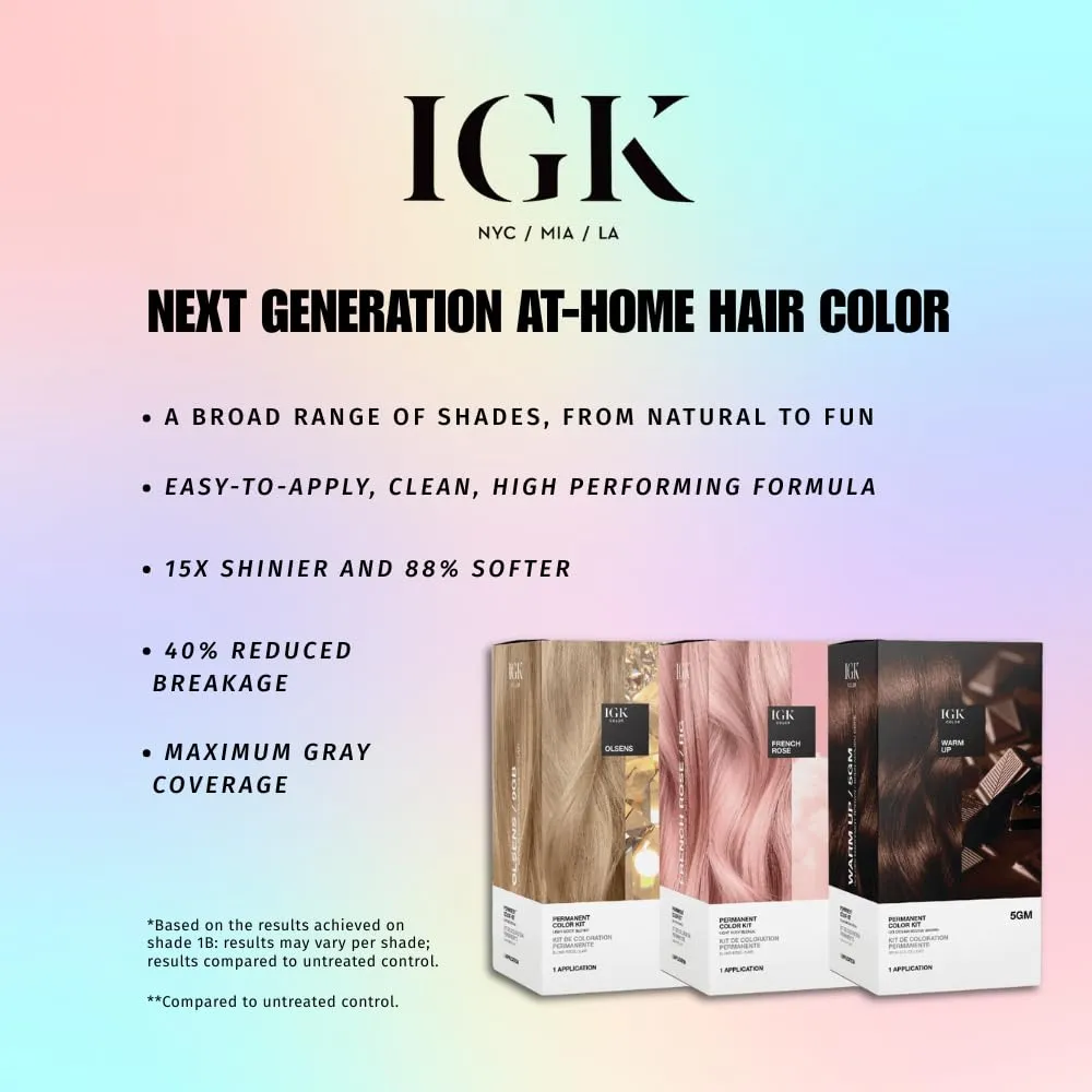 IGK Permanent Hair Color Kit | 6N But First Coffee - Light Natural Brown | 100% Gray Color Coverage   Strengthen   Shine | Ammonia Free